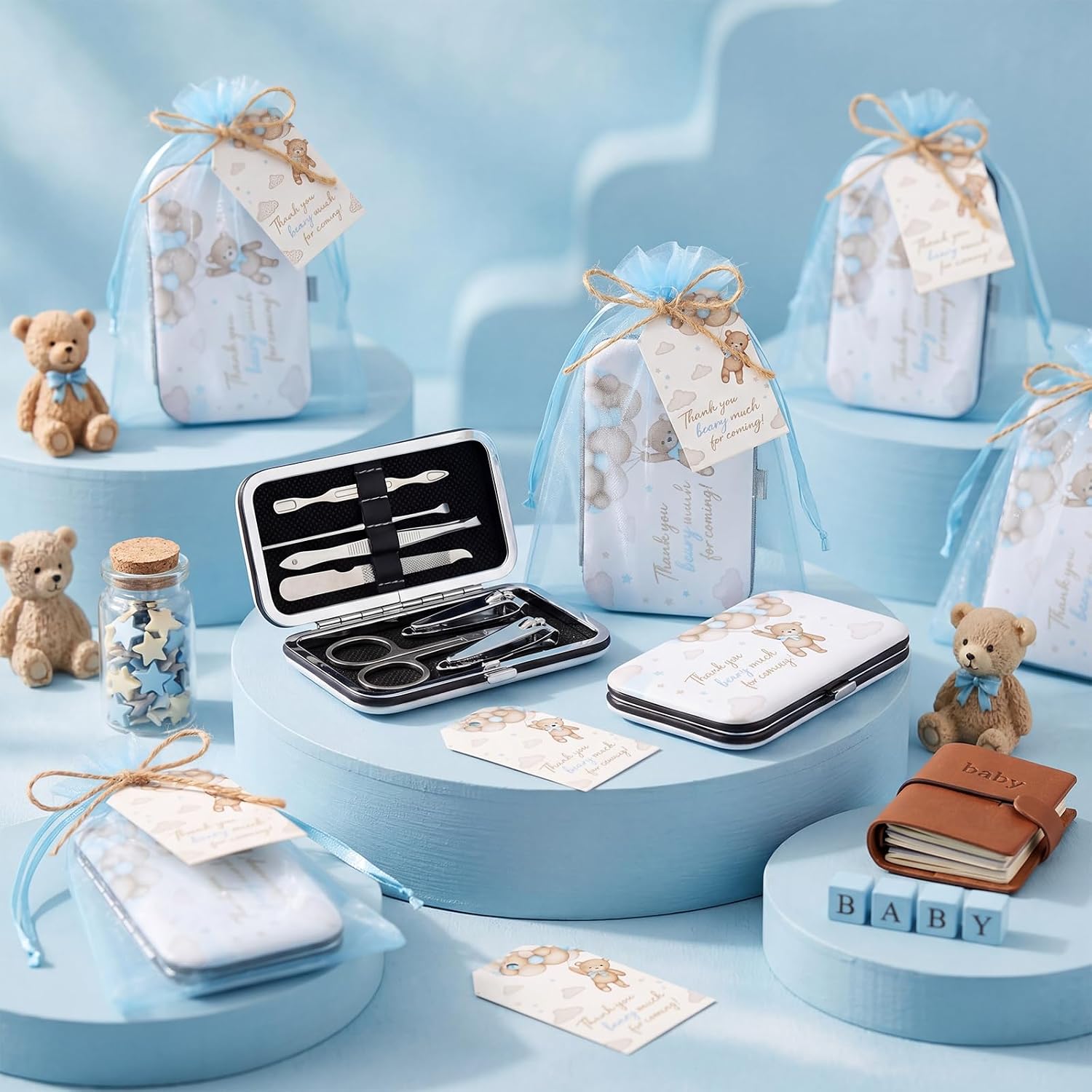 25 Sets Bear Baby Shower Favors for Guest Bear Manicure Kits Blue We Can Bearly Wait Baby Shower Return Gifts Thank You Nail Clipper Gifts Souvenirs for Gender Revel Games Prizes Party