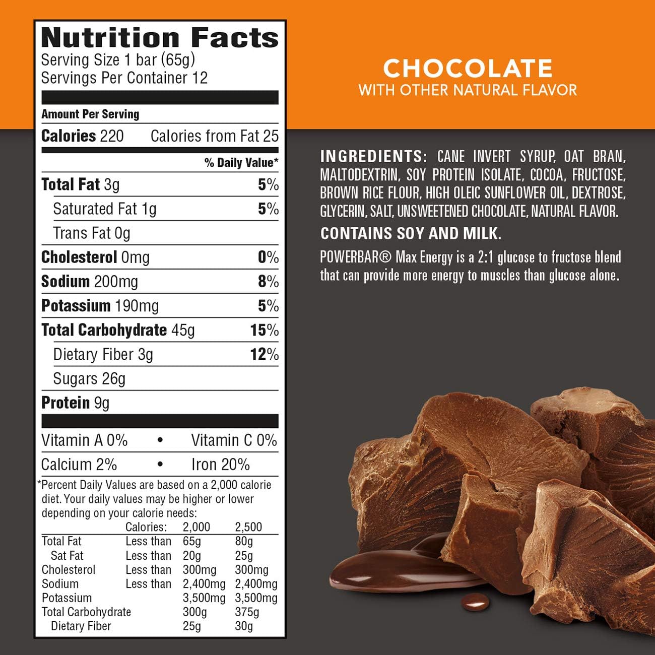 PowerBar Performance Energy bar, Chocolate, 2.29 oz Bars (Pack of 12)
