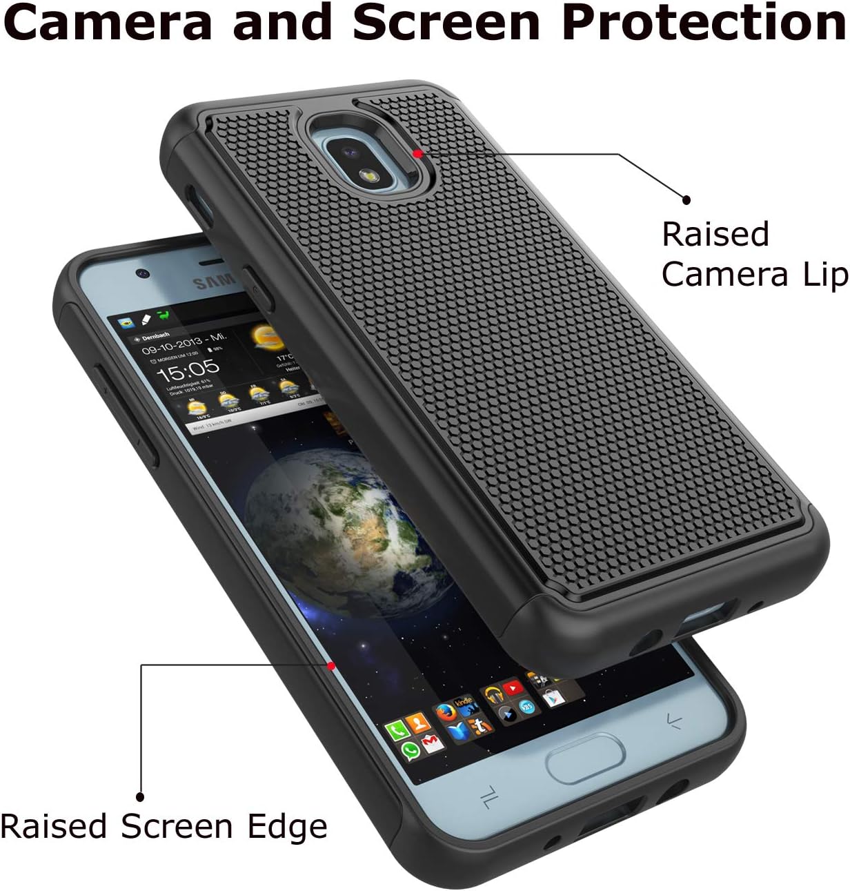 Galaxy J7 2018 Case, Takfox Phone Case for Samsung J7 Crown/J7 Refine/J7 Star/J7 V/J7 Aero/J7 Aura Protective Heavy Duty Shockproof Hard PC Back & Soft Silicone Dual Layer [Ysaturn] Armor Cover,Black
