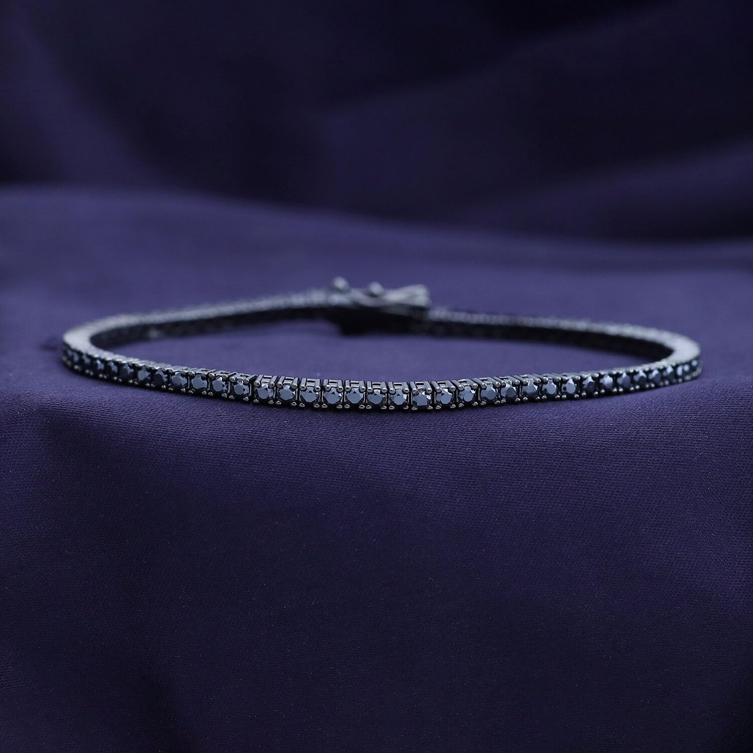 Black Moissanite Tennis Bracelet for Women, 18K Gold Plated 2.5MM Stacking Dainty Wedding Bracelets for Brides