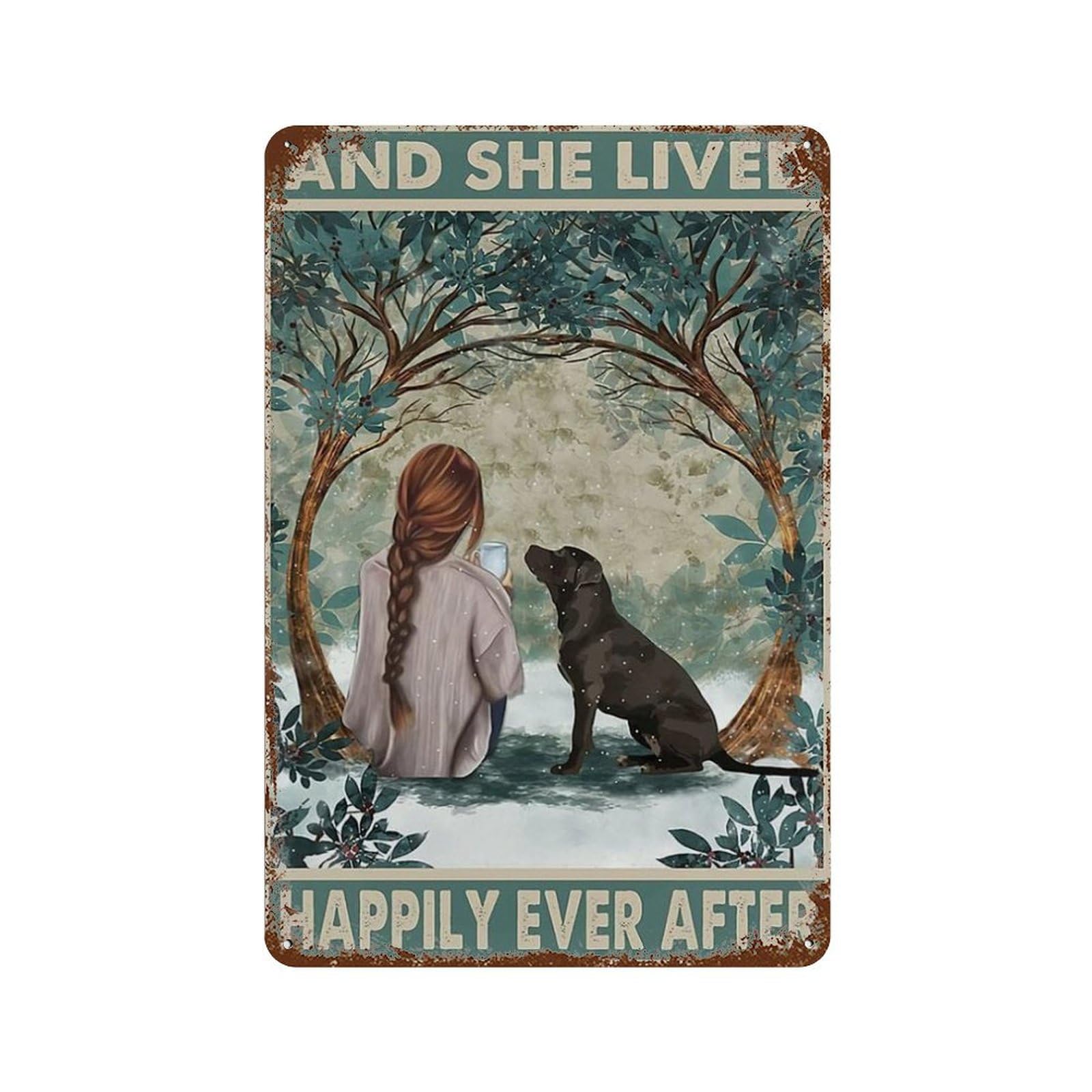 Kwqdozf As Pic Metal Tin Sign And She Lived Happily Ever After Black Labrador Vintage Deco