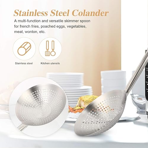 Miniatura 3 de Angoily Colador para hornear, colador de metal, colador para freír, espumadera para freír, utensilios de cocina para cocina, colador de té grande,
