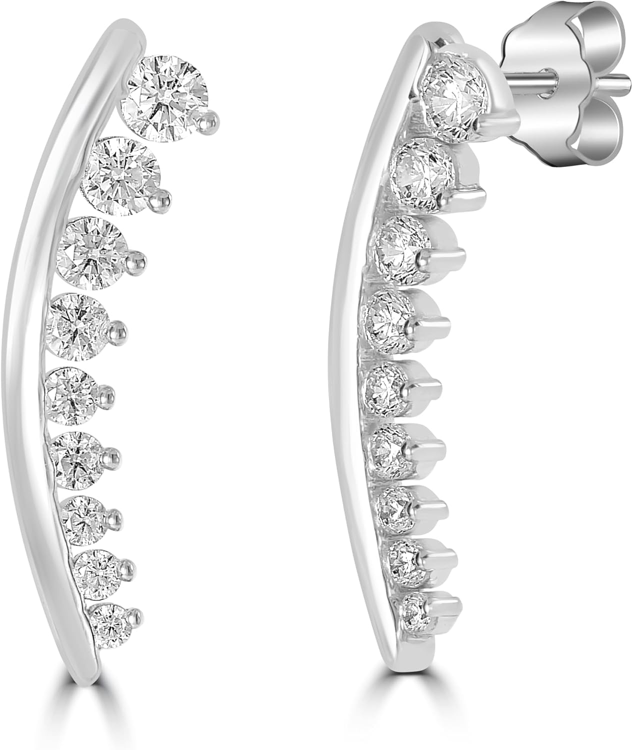 Judy Crowell Jewelry Sterling Silver and Black Enamel Cubic Zirconia Crawler Earrings