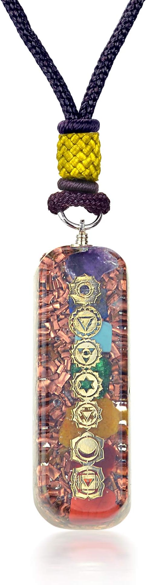 Orgonite Crystal Seven Chakra Pipe Pendant - Handmade Orgone Chakra Symbol Gemstone Necklace for Spiritual Healing, Meditation, Reiki, Gift for Men and Women