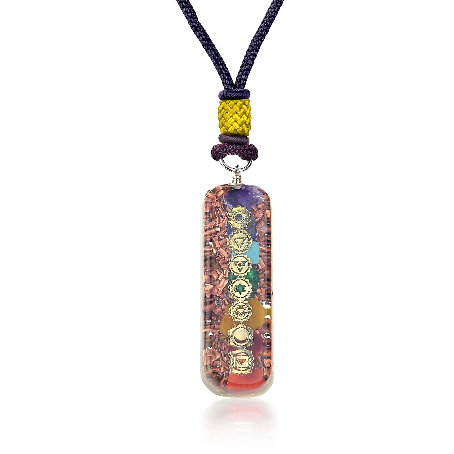 Orgonite Crystal Seven Chakra Pipe Pendant - Handmade Orgone Chakra Symbol Gemstone Necklace for Spiritual Healing, Meditation, Reiki, Gift for Men and Women