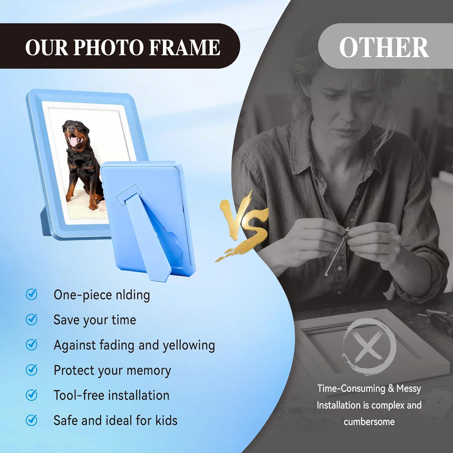 Blue 5x7 Picture Frame,10 Pack, Fits 5x7 Photo or 4x6 with Mat, Acrylic Front & Durable ABS Frame, Shatterproof UV-Resistant Tabletop Display, Vertical/Horizontal Home Décor Frame