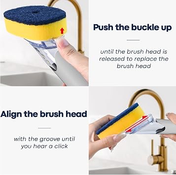 RIMAY Dish Brush with Soap Dispenser, 2 Sponge Refills and Storage Holder