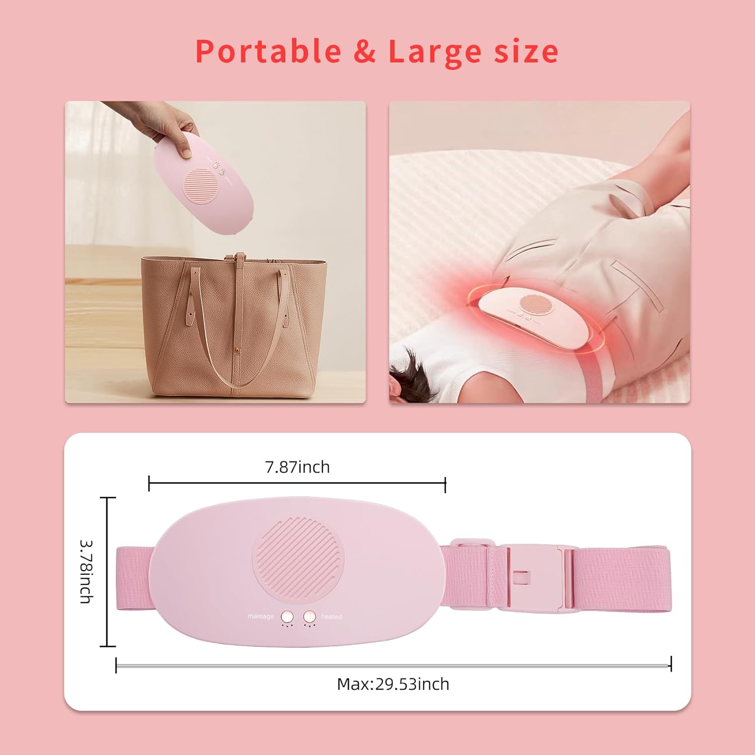 Menstrual Heating Pad, Pink, Cotton, Compact/Medium, 7 Heat Settings, Cordless & Rechargeable