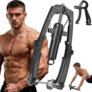 Chest Press Machine, Hydraulic Power Twister, Adjustable 22-440lbs, Hydraulic Power Arm Trainer Chest Workout, with AB Roller Wheels & Hooks, for Men Women