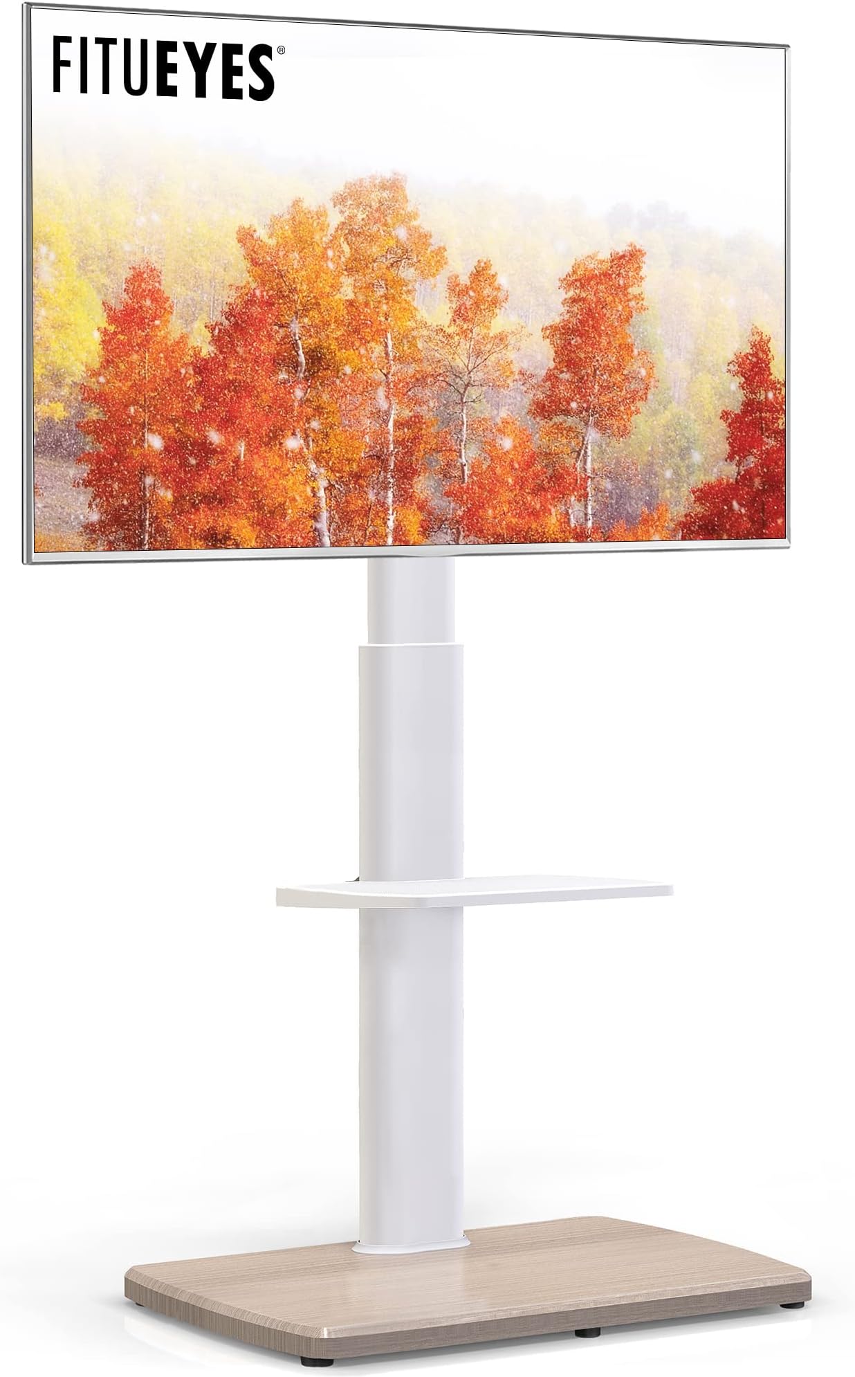 Floor TV Stand Tall for Living Room, Bedroom, Corner TV Stands for TVs up to 75 Inch Swivel TV Mount Stand with Height Adjustable Shelf Upgrade Sturdy Wood Base White
