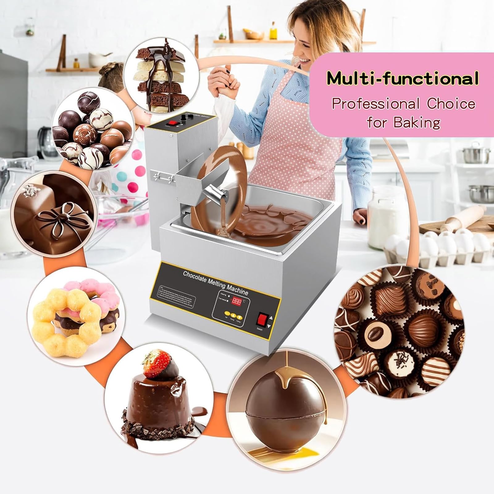 Máquina de fusión de chocolate, máquina de templado comercial con rueda mezcladora, control de velocidad ajustable, cuerpo de acero inoxidable, para panaderías y tiendas de dulces