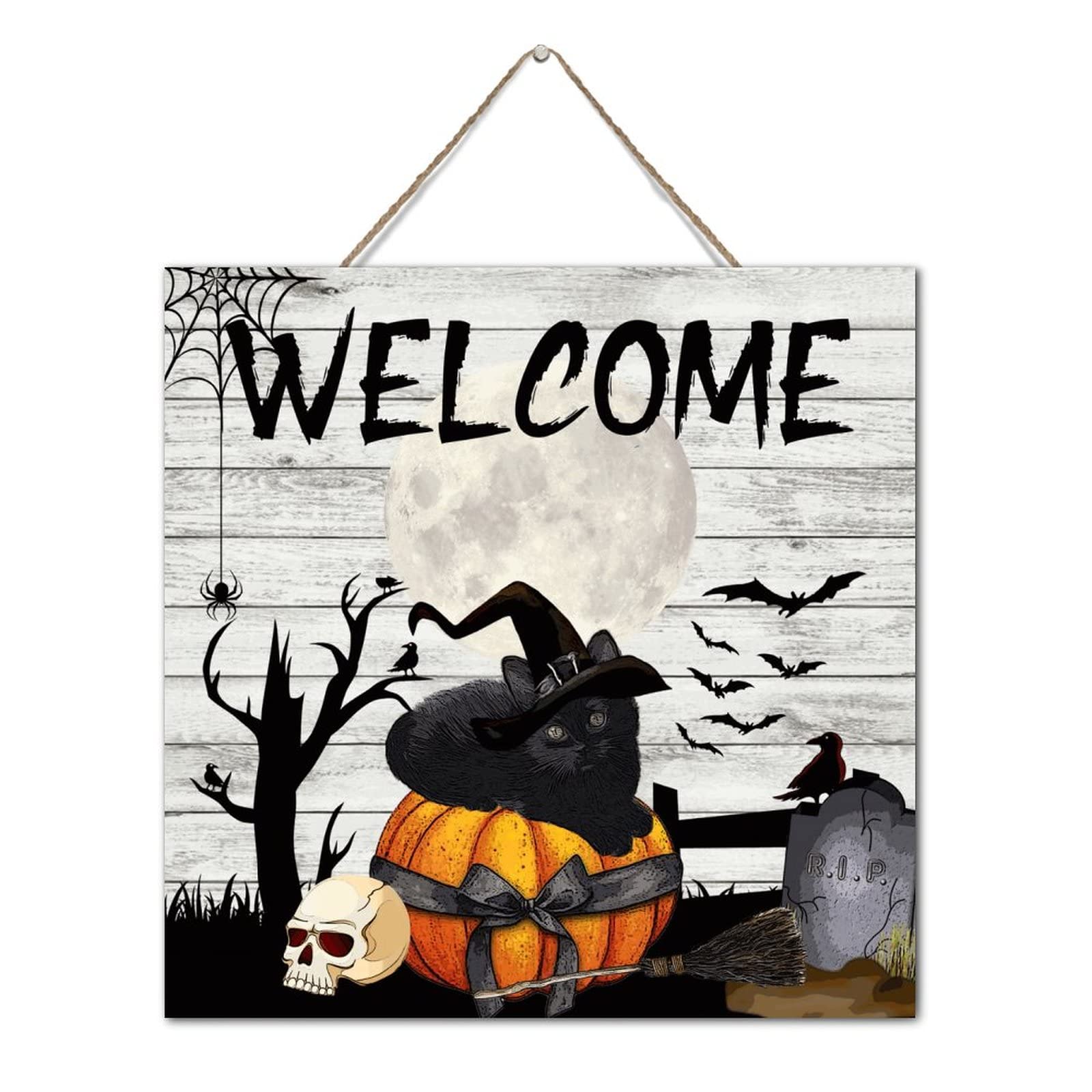 Art mural décoratif Halloween avec citrouille et citation bienvenue