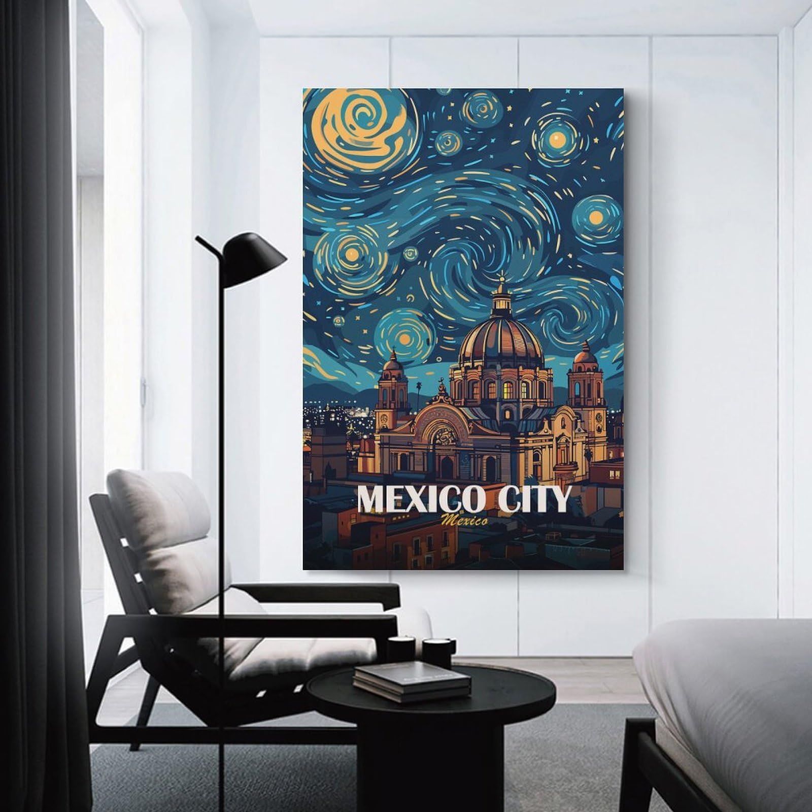 Junmoney Unframe-Style-21 Mexico City Starry Night Art Wall Picture Print, 12X18inch(30X45cm), For Art Walls, Layered Displays Or Homes, Home Wall Art For Statement Displays