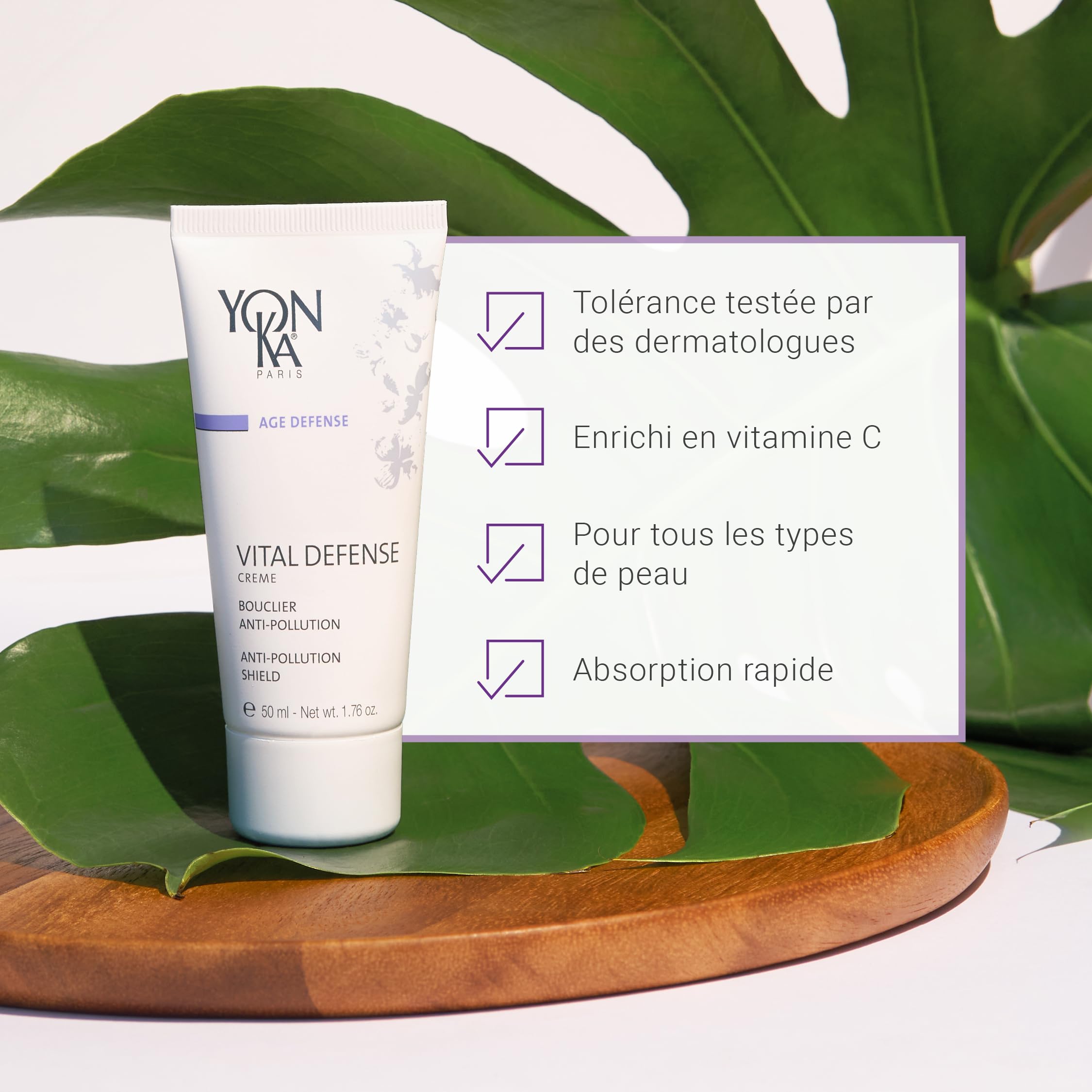 Yon-Ka Vital Defense Crème de Jour 50ml - Hydratant Quotidien et Crème Anti-Pollution - Testé par Dermatologues - Soins Professionnels - Sans Parabènes