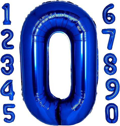Globo gigante de 40 pulgadas azul marino número 0 dígito jumbo 0 Mylar Foil azul helio 0 globos para niños fiesta de cumpleaños suministros