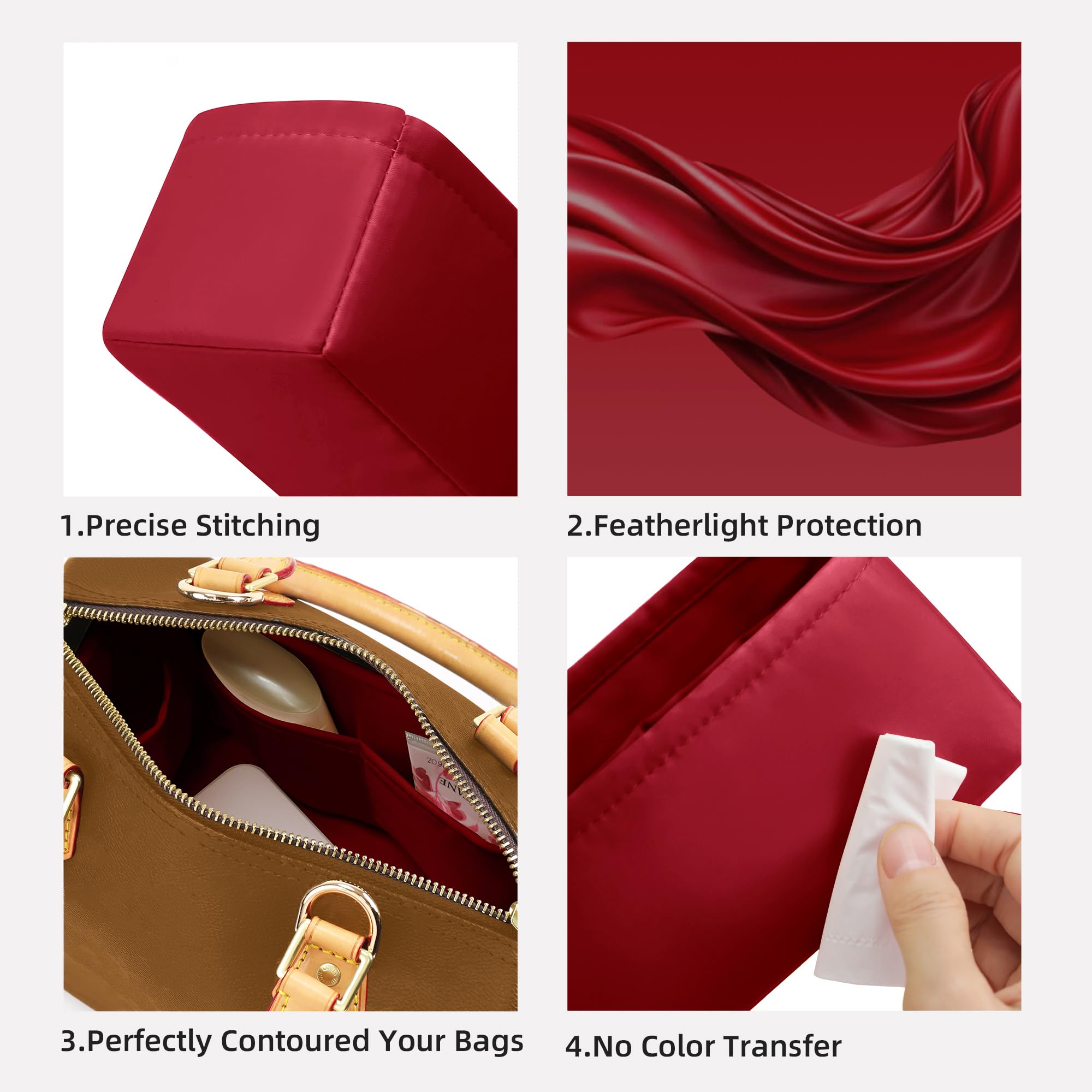 DGAZ Organizador de Bolso de Seda Premium, Inserto Ligero para Speedy 16/20/25/30/35/45, Forro Interior Elegante que Protege y Organiza (Rouge casaque, Speedy 20)