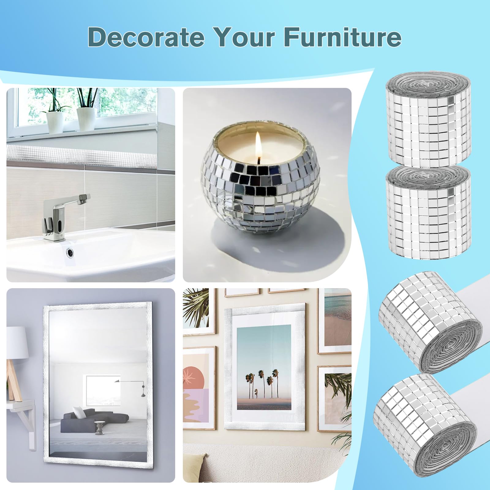 6400 Pezzi Specchietti Mosaico Autoadesivi 5x5mm Argento - Per Decorazioni Fai Da Te, Pareti, Artigianato - Foto 3