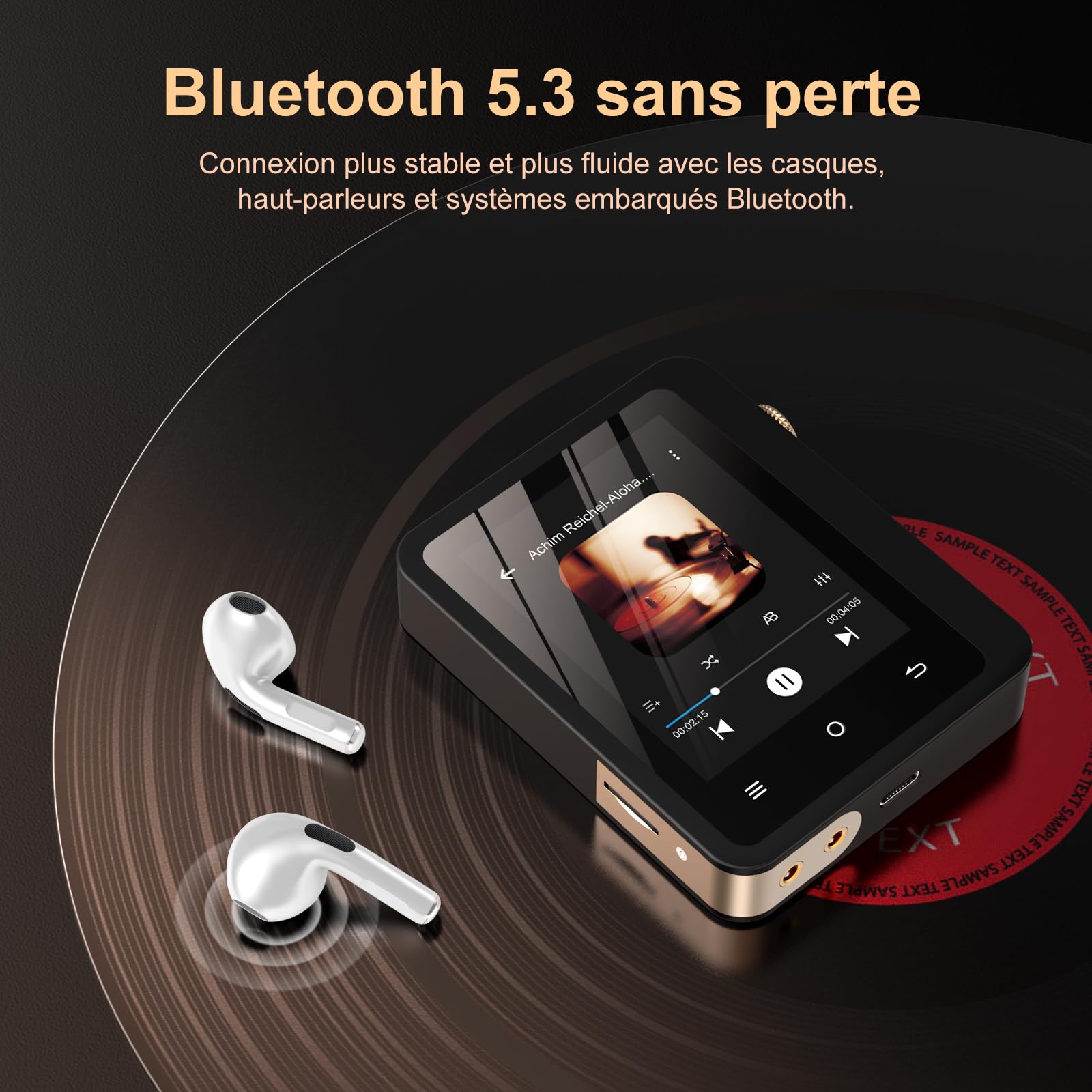 Lecteur MP3 Fanvace HiFi avec Bluetooth 5.3, Lecteur Audio numérique Haute résolution DSD sans Perte, Lecteur Audio Portable 64 Go avec écran Tactile 2,8 Pouces et Batterie 2000 mAh