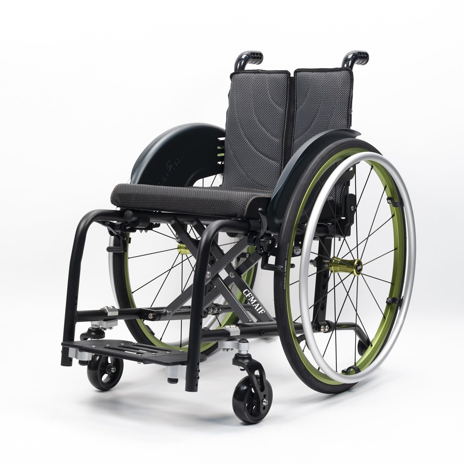 Lekki składany wózek inwalidzki, aluminium, hamulec ręczny, zdejmowany podnóżek, hamulce ręczne, do użytku na zewnątrz (zielony, 38 cm/14,9 cala)