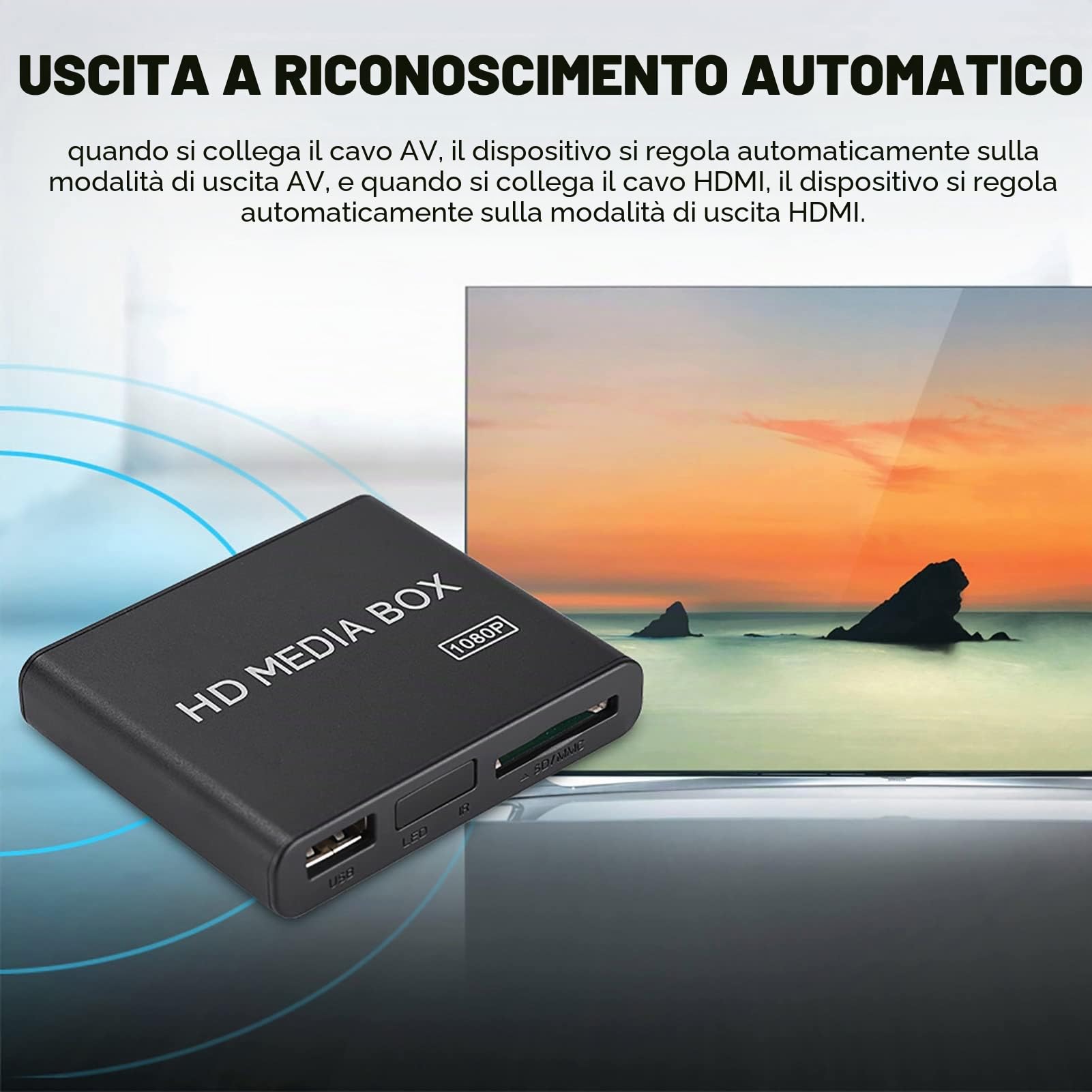 Mini lettore multimediale Full HD, scatola lettore video multimediale HDMI 110-240V 1080P - MKV/RM- Unità disco rigido USB e schede SD, ecc. Con telecomando(io)