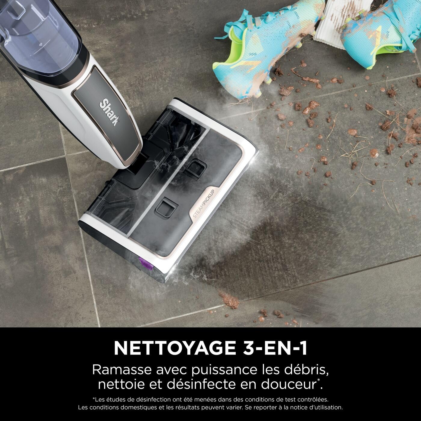 Shark SteamPickUp 3-en-1 Balai vapeur nettoyeur pour sols SD200EU | non chimique, sépare débris humides et secs, 420 ml, rouleau brosse supplémentaire, socle de rangement, support pour rouleau