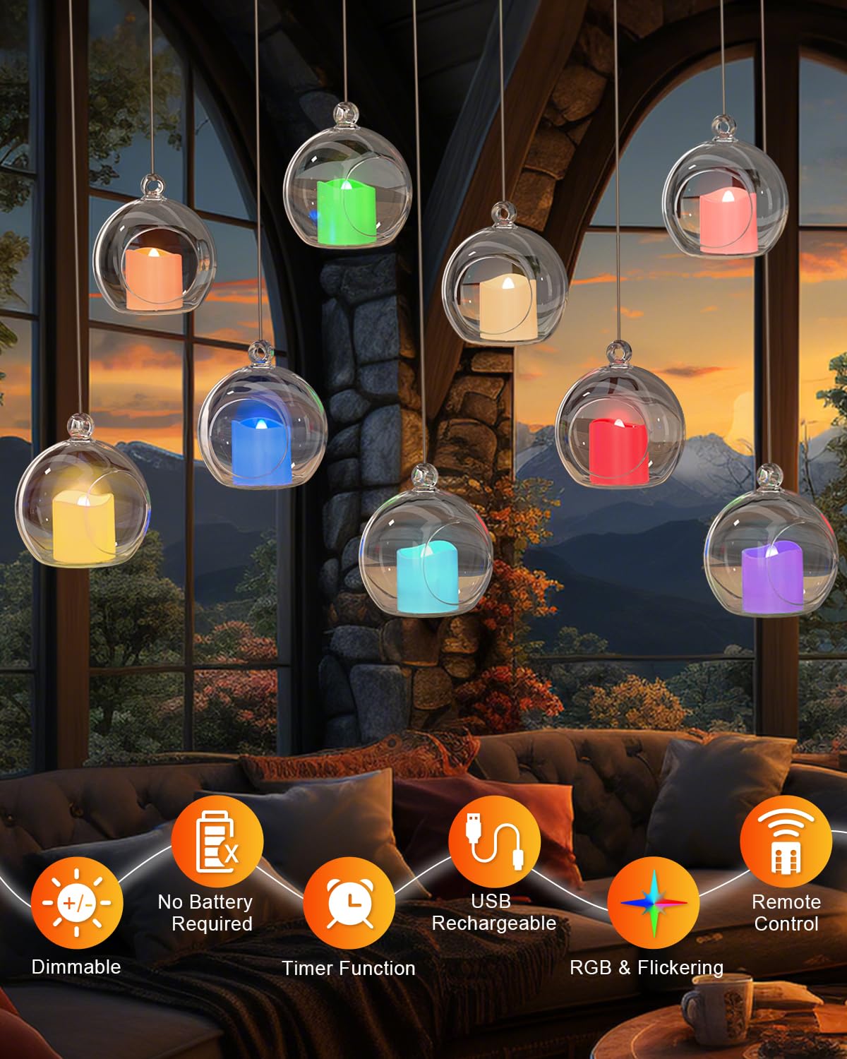 SoulBay 12er Bunte LED Teelichter Wiederaufladbar mit Fernbedienung & Timer | Aufladbare Teelichter mit Ladestation, LED Kerzen Aufladbar Flackernd für Kürbis Zimmer Wohnzimmer Halloween Deko Weihnachten