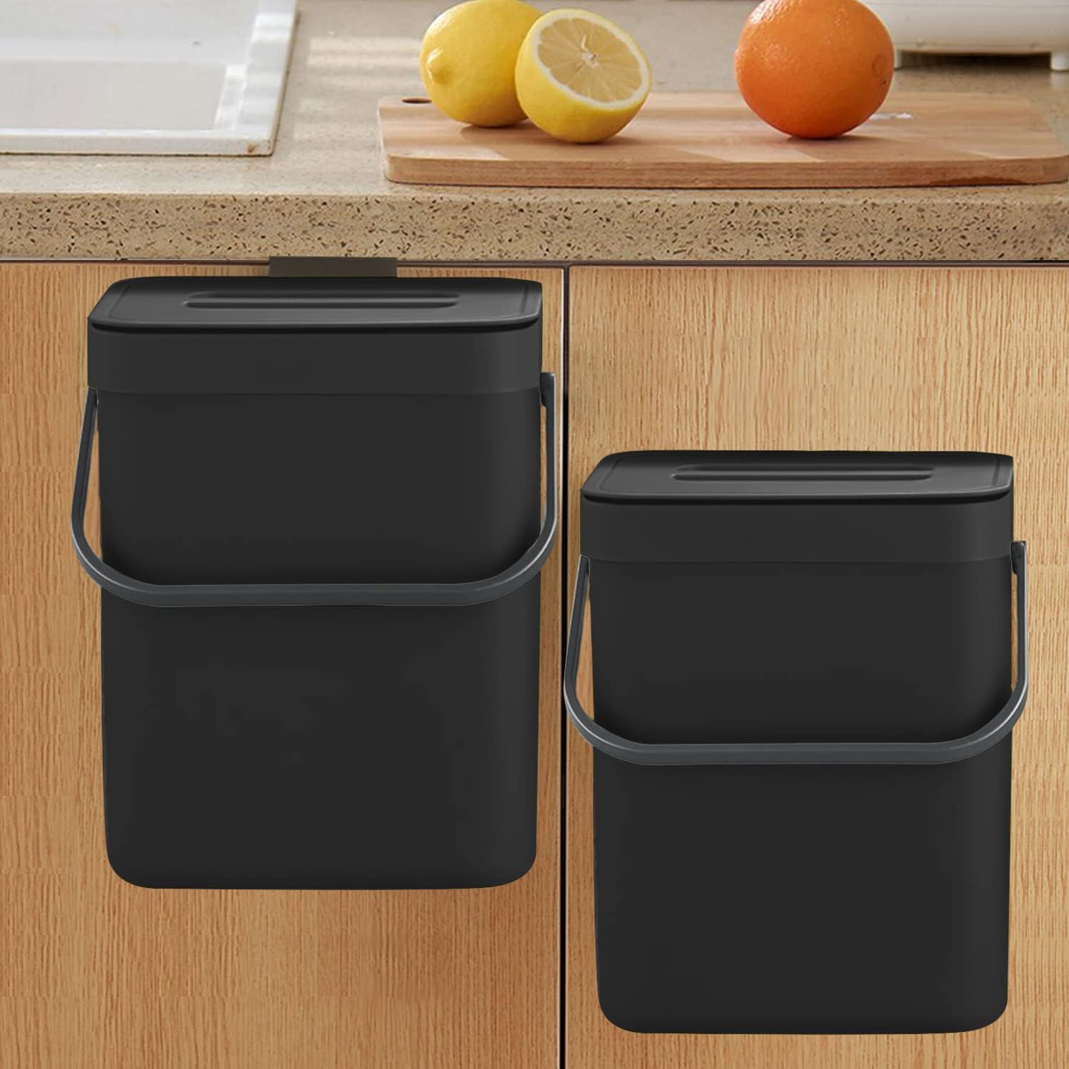 Photo 1 of **No Lid** LALASTAR Countertop Compost Bin with Lid, Hanging Small Trash Can with Lid Under Sink for Kitchen, Food Waste Bin for Countertop, Mountable Garbage Can for Bathroom, RV, 5L/1.3 Gal, Black