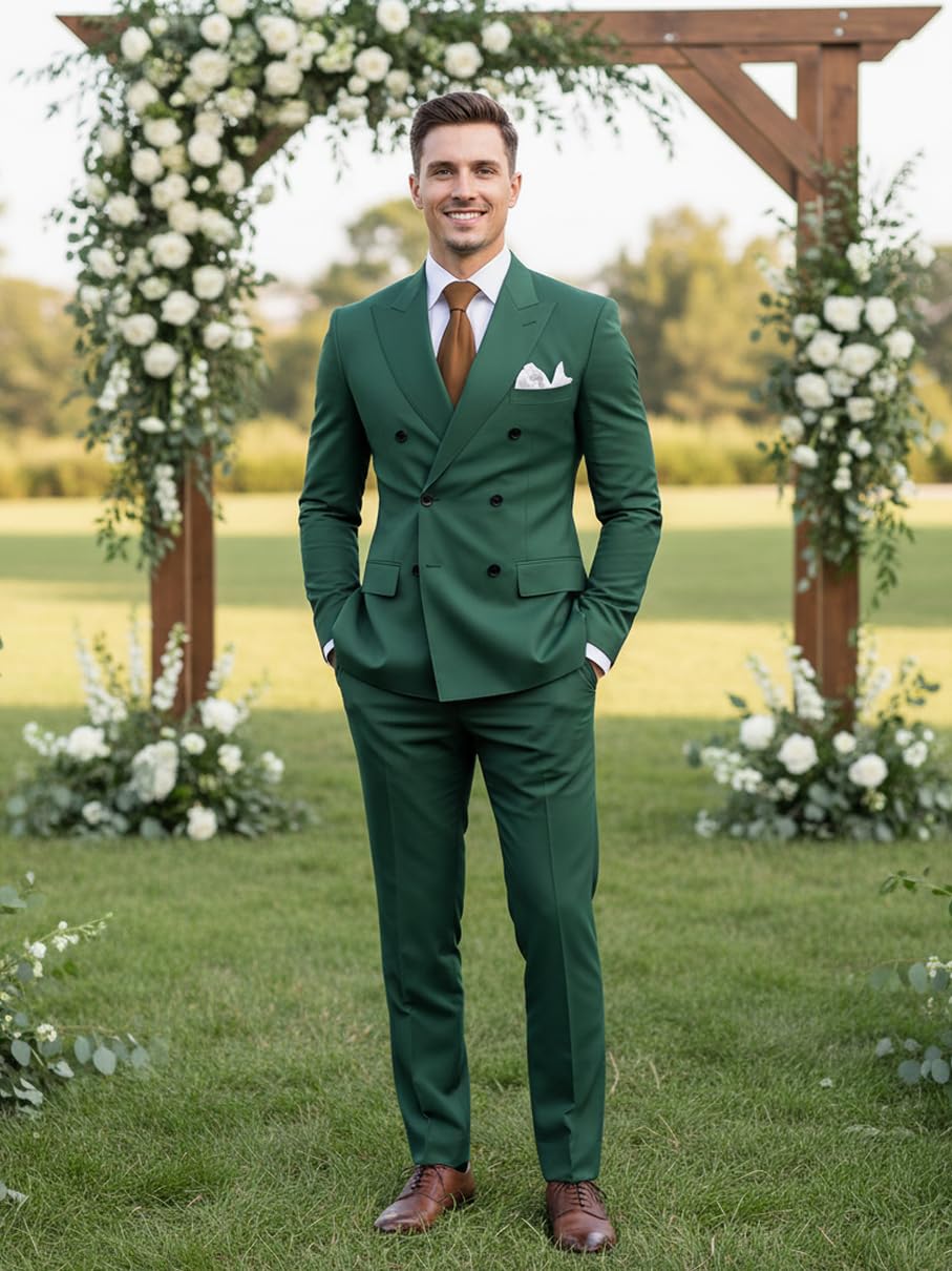 2 Pezzi Doppio Petto Vestito Uomo Slim Fit Mens Doppio Petto Blazer Pantaloni Set Matrimonio Prom Homecoming Suit