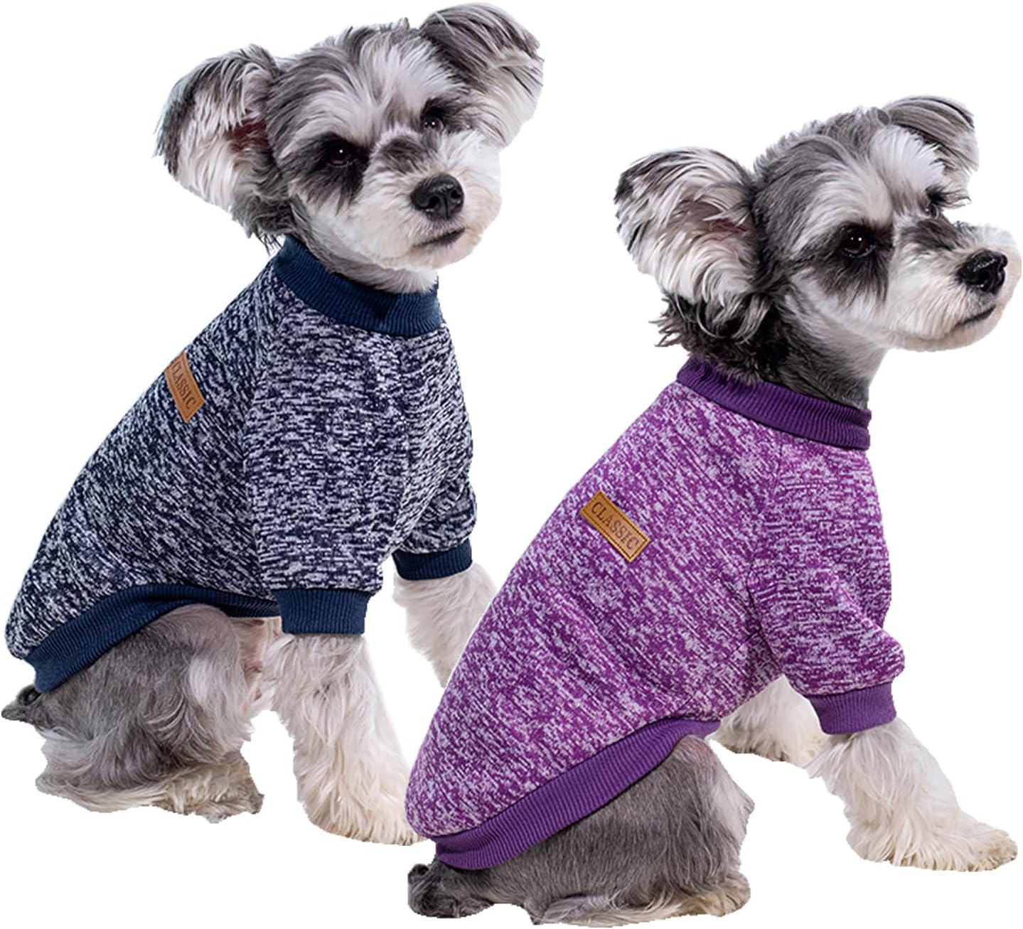 2 Pack Dog Sweaters for Small Dogs – Warm Winter Puppy Sweaters Cute Soft Dog Clothes Outfit Pet Costume for Boy Girl Doggie, Cat, Bulldog Pug Yorkie Kitten Chihuahua (Navy Blue, Purple, XX-Small)