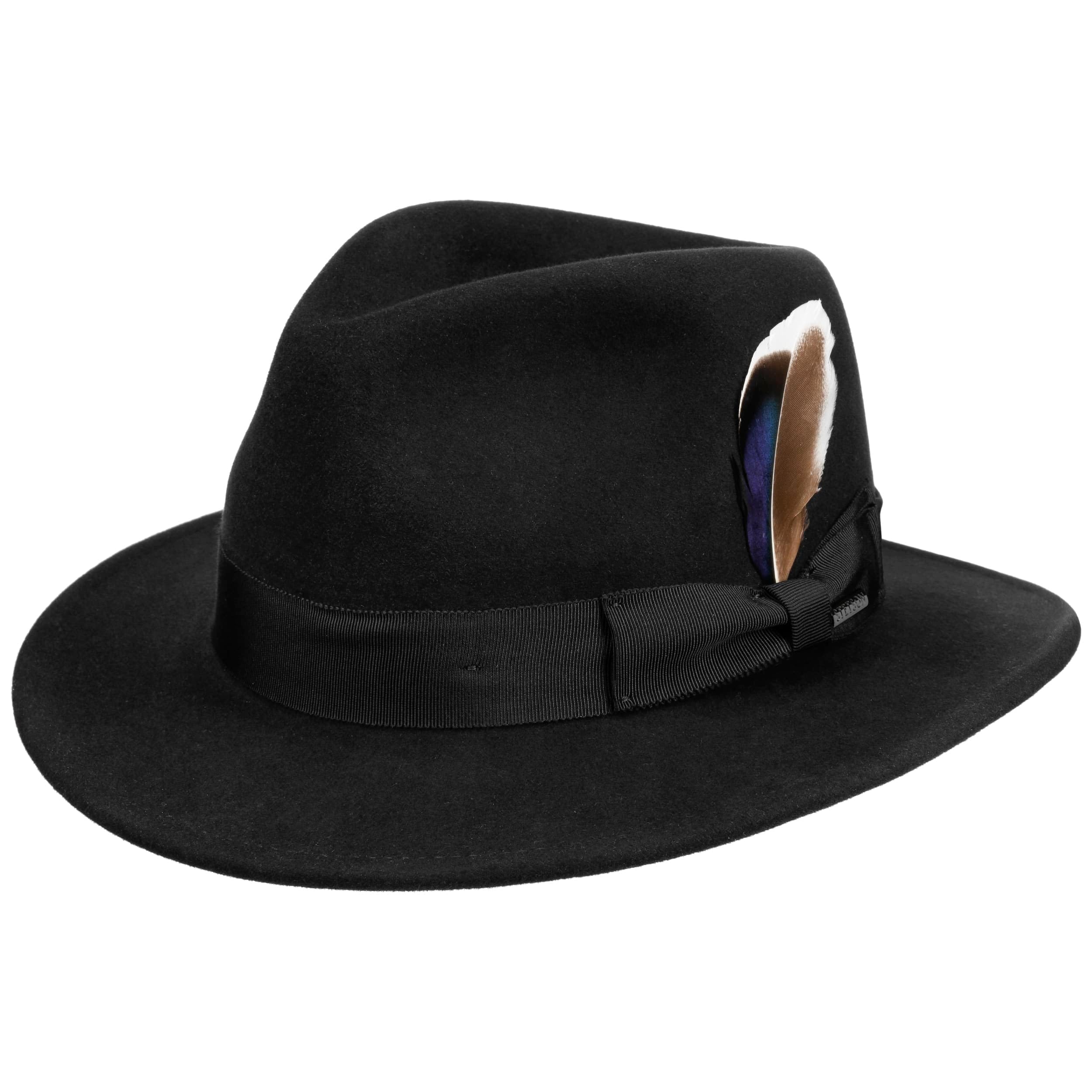 Stetson Men's Black Bradner Traveller Hat Felt Cashmere Wool Ribbon Feather Outdoor Narrow Brim Autumn Winter