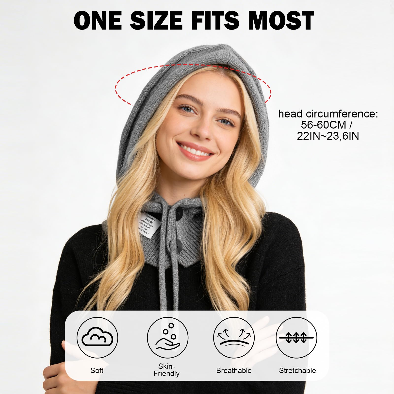 Mujer Invierno Gorro de Punto y Bufanda con Capucha,2 en 1 Térmicos Prueba de Viento Ajustable Pasamontañas,Moda Ocio Pullover Calentador de Cuello para Deportes al Aire Libre Diario Correr