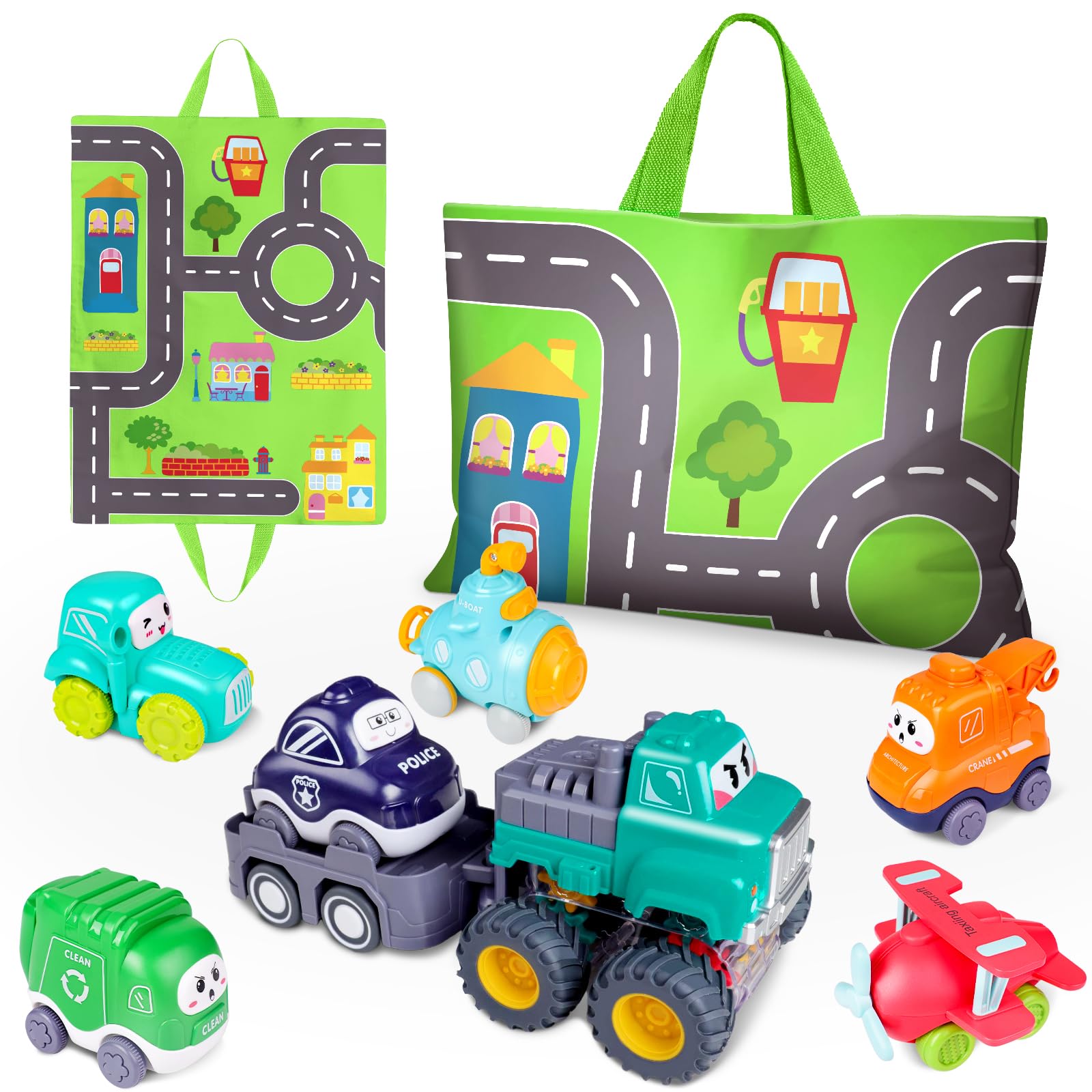 Baby Boy Toys, Baby Toy Cars 7 Pack, Toys for Boys Aged 18 Months +, Toddler Toys Age 2-3, 7 Toy Cars with Storage Bag, Trucks for Toddlers, Presents for Kids