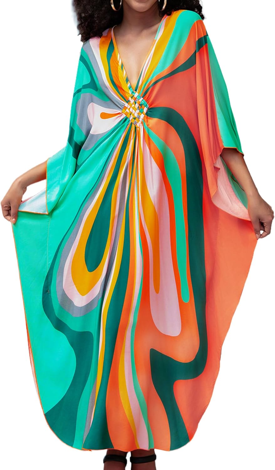 Yanziliu Kaftan Dress for Women,2025 Plus Size Hawaiian Batwing Sleeve Beach Cover Up Summer Swimsuit Dresses