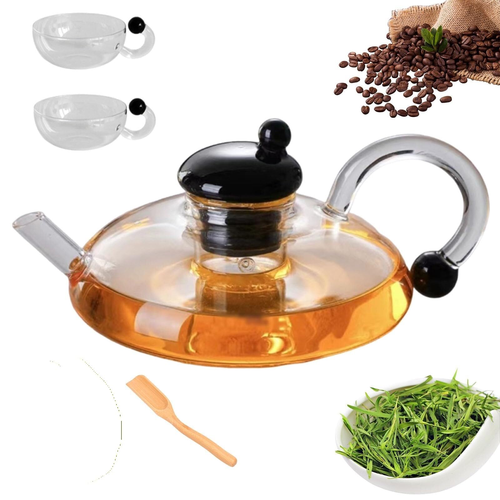 Zestaw do parzenia herbaty ze szkła filtracyjnego, wysokiej jakości, odporny na ciepło szklany czajniczek do herbaty i kawy(Transparent*2 Cup)