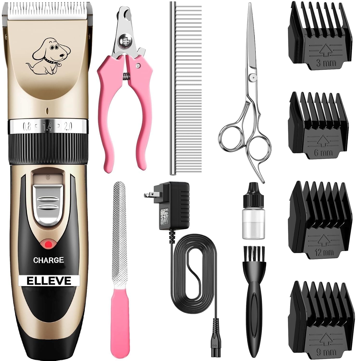 Product image of ELLEVE- Professional Dog Cat Hair Cutting Trimmer - Machine For Heavy duty, Quiet, Cordless, Rechargeable Dogs Cats Pet Grooming Clippers Trimmers Kit For Pets Shih Tzu, Persian, Golden Retriever, german shepherd