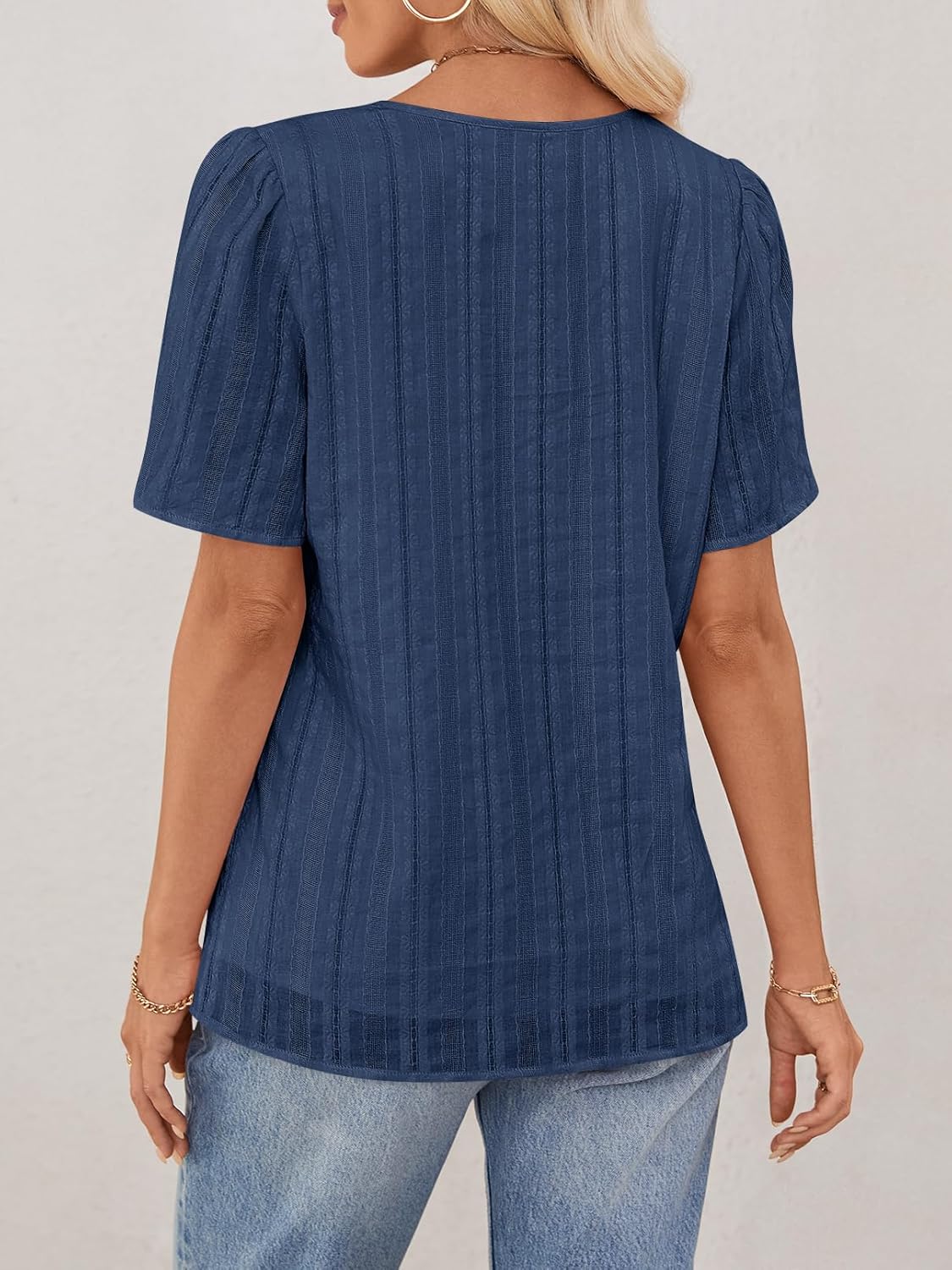 MEROKEETY Women's Summer Business Casual Blouse Tops Dressy Short Sleeve V Neck Loose Fit Work T Shirts - Image 3