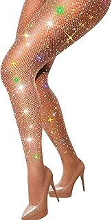 VEBZIN More Sparkly Fishnets Tights Fishnet Stockings Rhinestone Fishnet Tights for Women