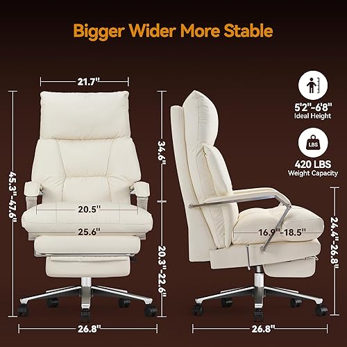 Miniatura 2 de Silla de oficina reclinable con reposapiés, asiento de 25.6 pulgadas de ancho y profundidad de asiento ajustable, respaldo alto grande y alto, silla