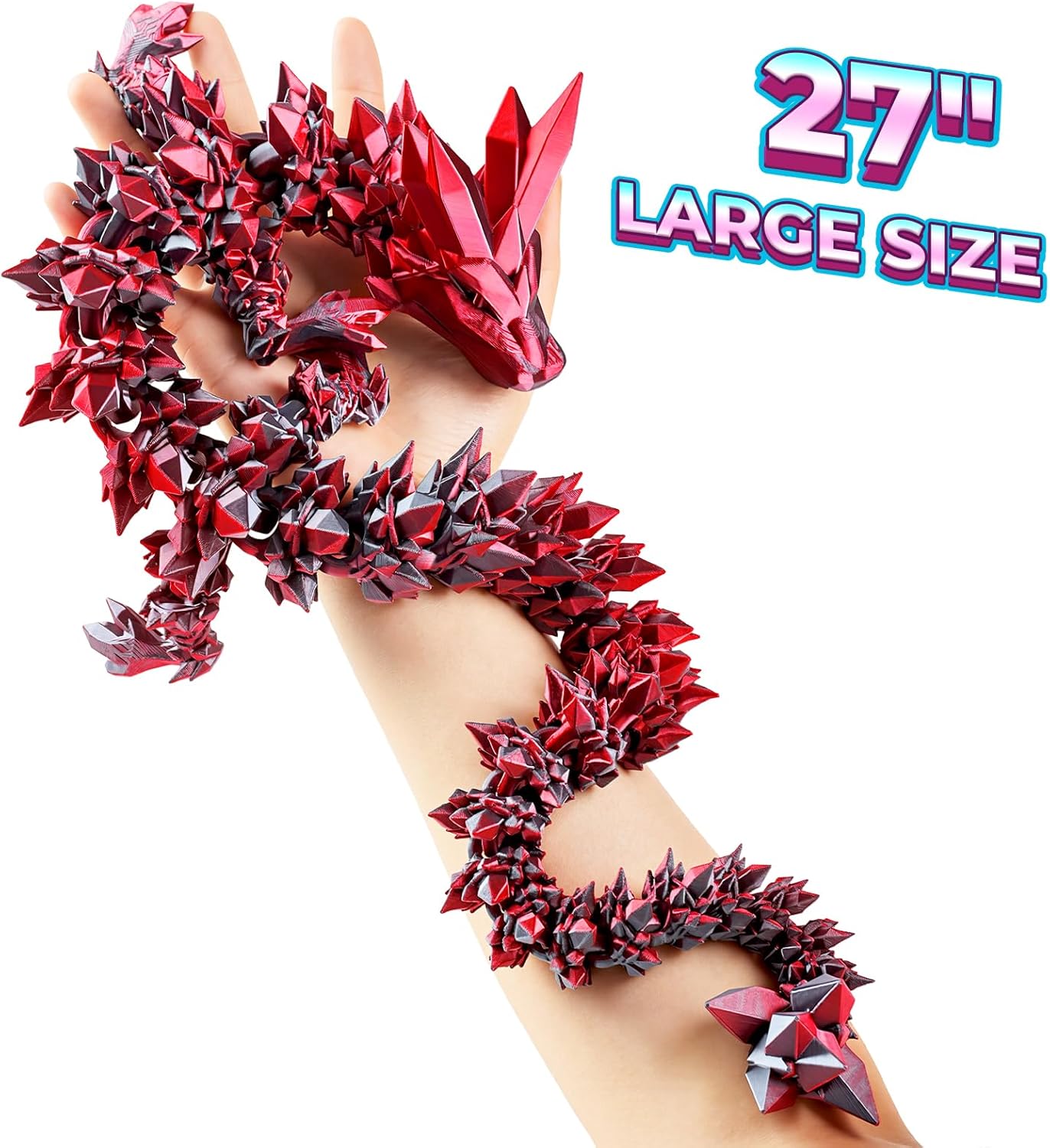 Rapean 27" 3D Printed Dragon Toy, Articulated Crystal Dragon Model for Kids & Collectors, Desktop Decoration, Dragon Lovers Unique Gift, 3D Printed Toys for Adults & Children (Red)
