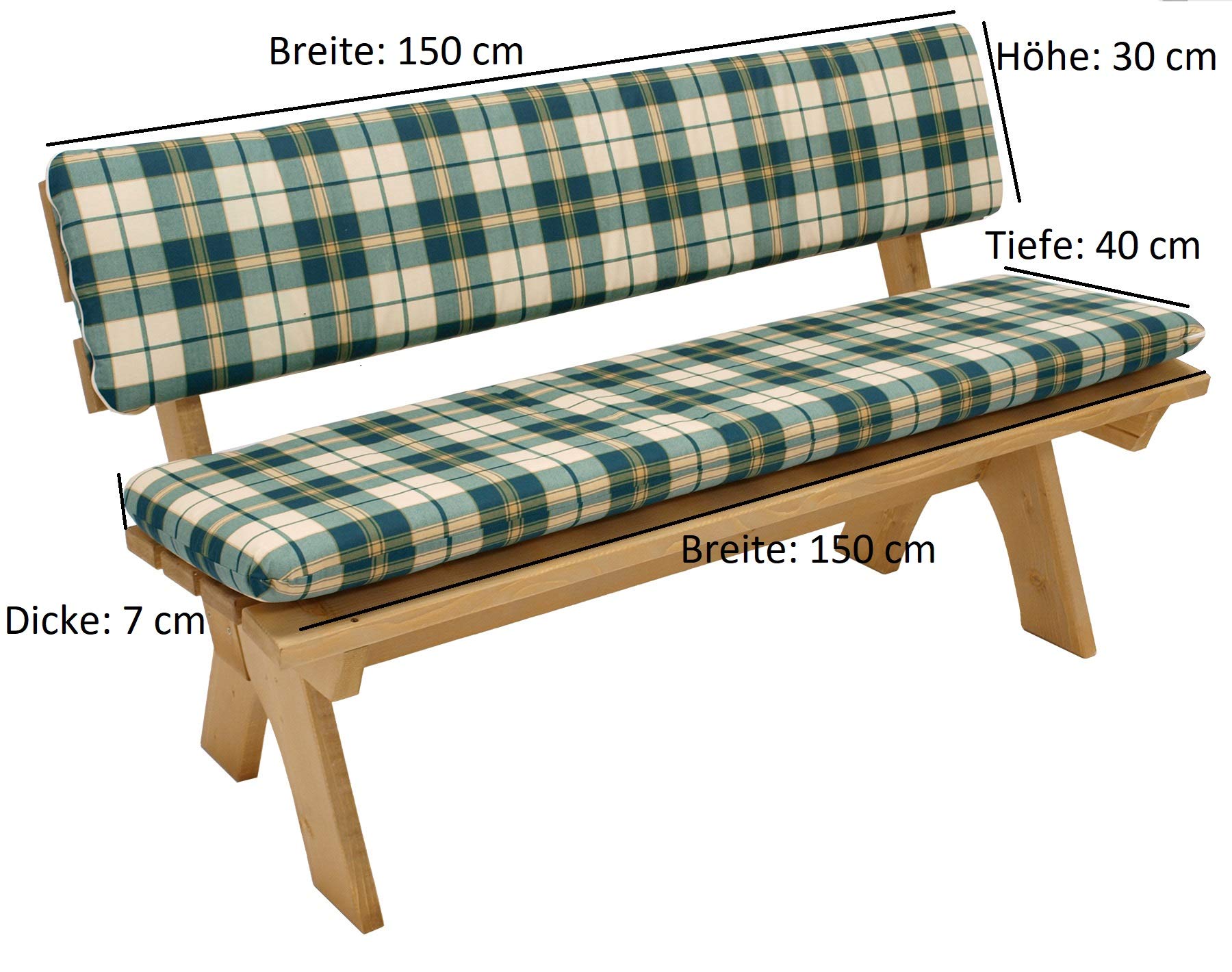 DEGAMO Auflagenset Boston 2-teilig für Bank 3-sitzer 150cm, grün-kariert