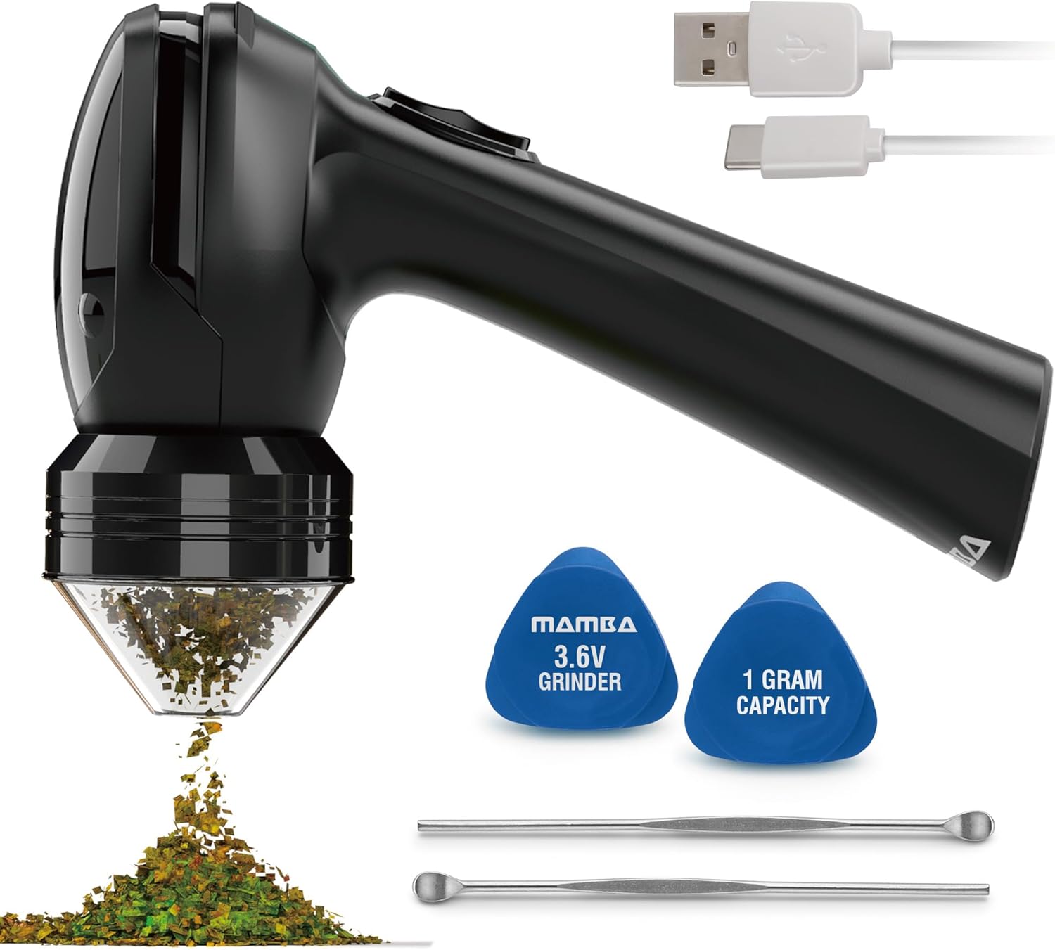 Mamba Loader Electric Portable Herb Grinder bundle with Mamba Lite All-Plastic Head Electric Grinder