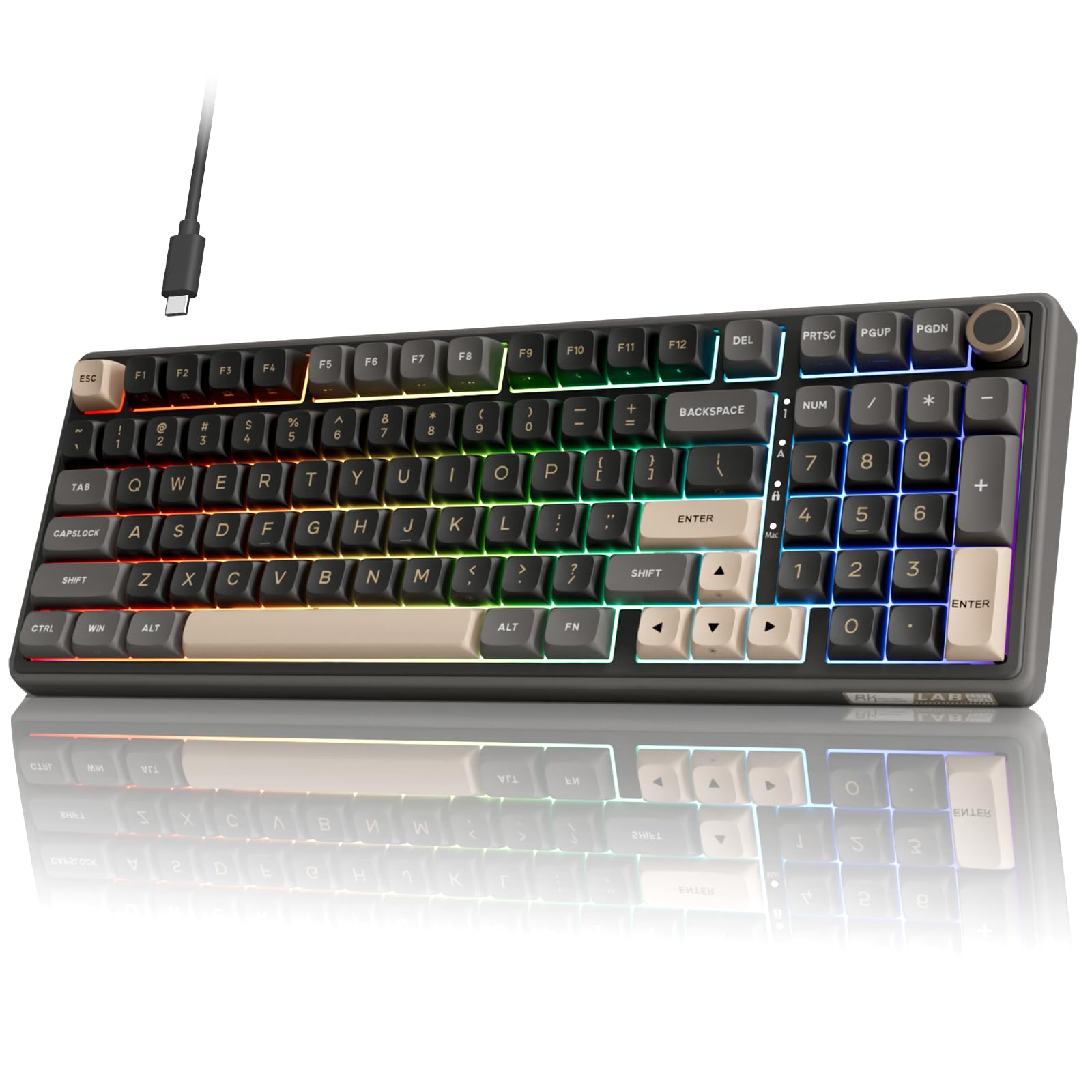 RK ROYAL KLUDGE R98 Pro Wired Mechanical Keyboard, 96% US Layout Gaming Keyboard with Numeric, RGB, Volume Knob, Gasket Structure, PBT MDA Keycaps, Hot-Swappable Pre-Lubed Linear Switch