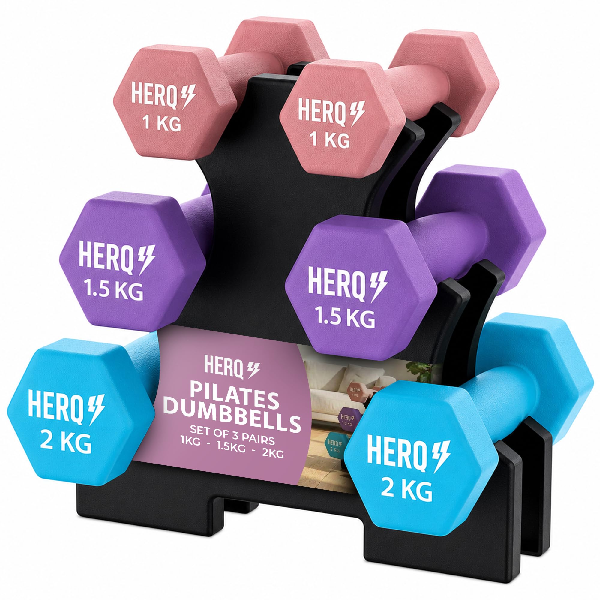 ZENO Dumbbells Set | Dumbbells Set Women | Weights Dumbbell Set | Anti-Slip Dumbbell | Sweat Resistant Weights for Women | Weights for Pilates, Yoga, Gym, Home Workout | 1KG, 2KG, 3KG (Violet)