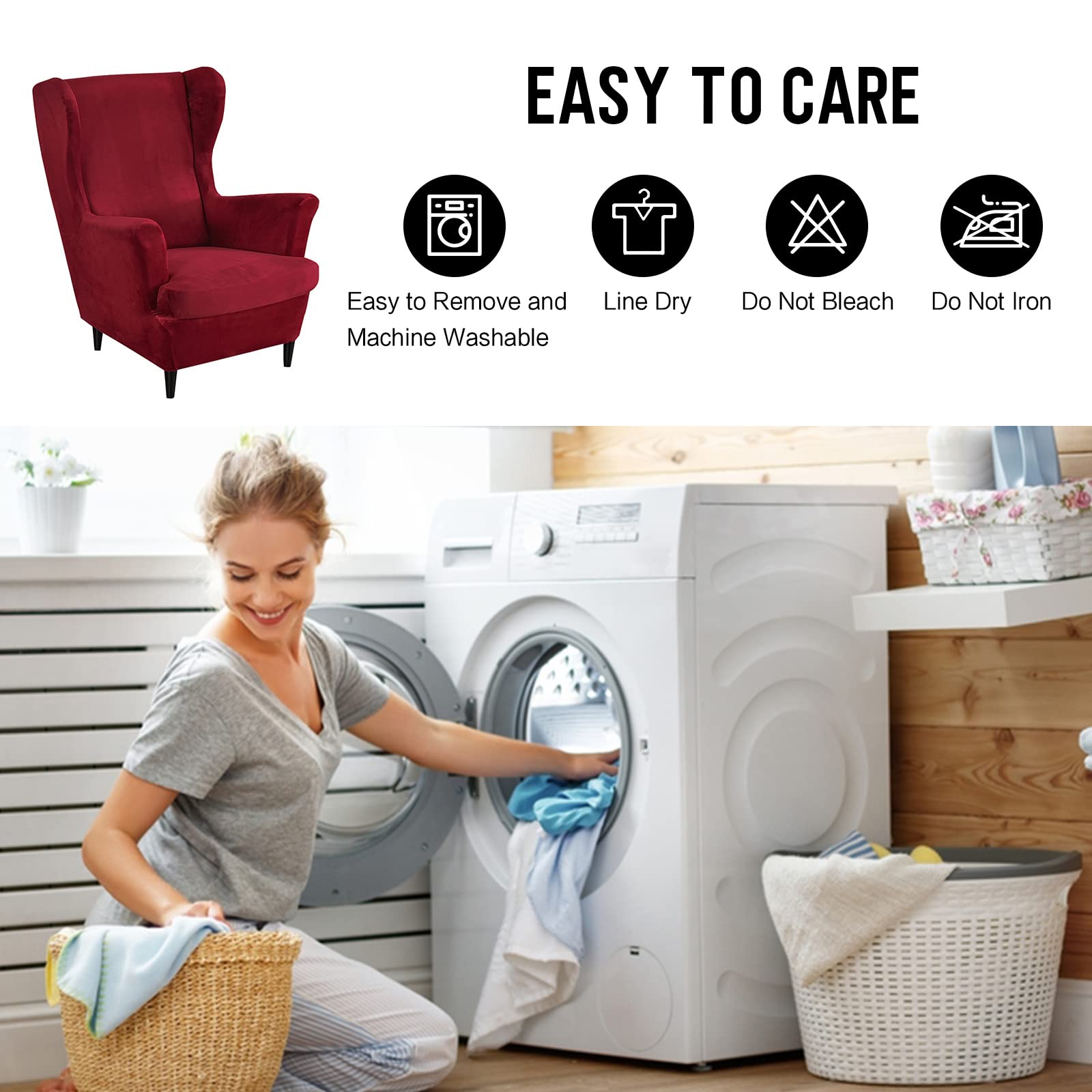 Ohrensessel Überzug, 2-Teiliges Set Stretch Ohrensessel Kissen Sofa Schonbezüge, Samt Sessel-Überwürfe Flügel zurück Sesselbezüge Möbelschutz für Wohnzimmer Schlafzimmer Hotel