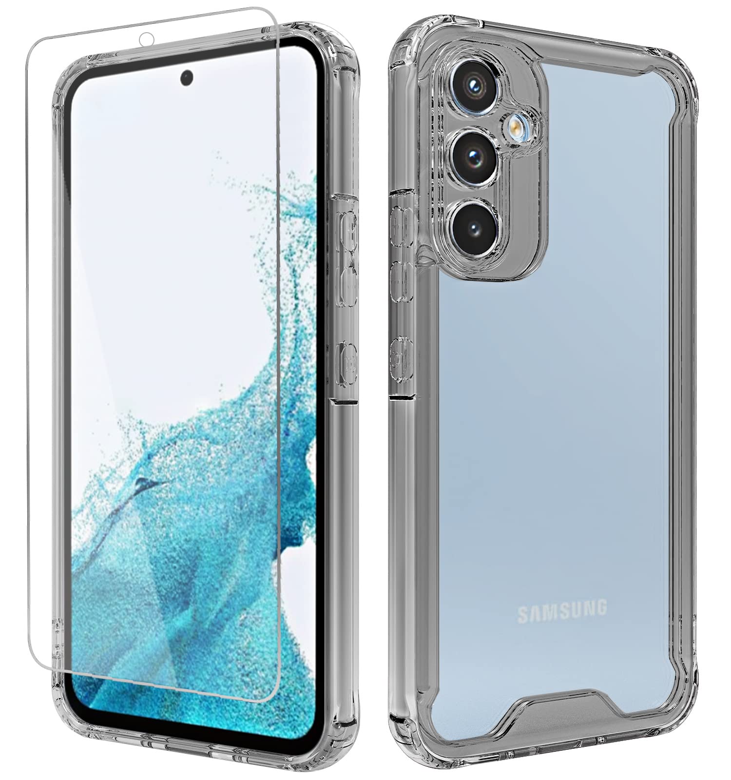 for Samsung A54 5G Case Cover: Galaxy A54 Phone Back Cover Ultra Hybrid with Screen Protector - Crystal Black Yk