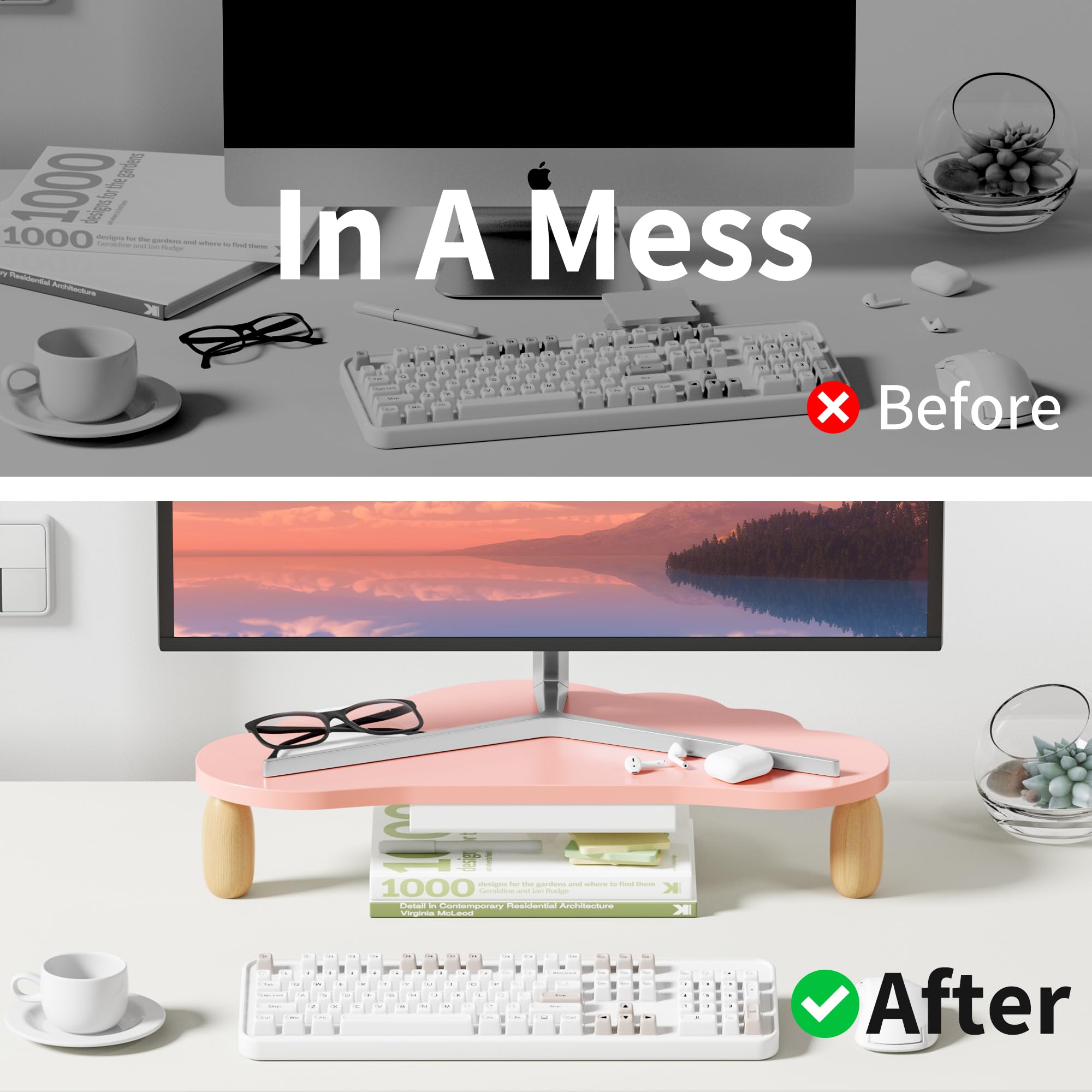 Snapklik.com : Monitor Stand Riser,Cloud-Shaped Sturdy Wood Computer ...