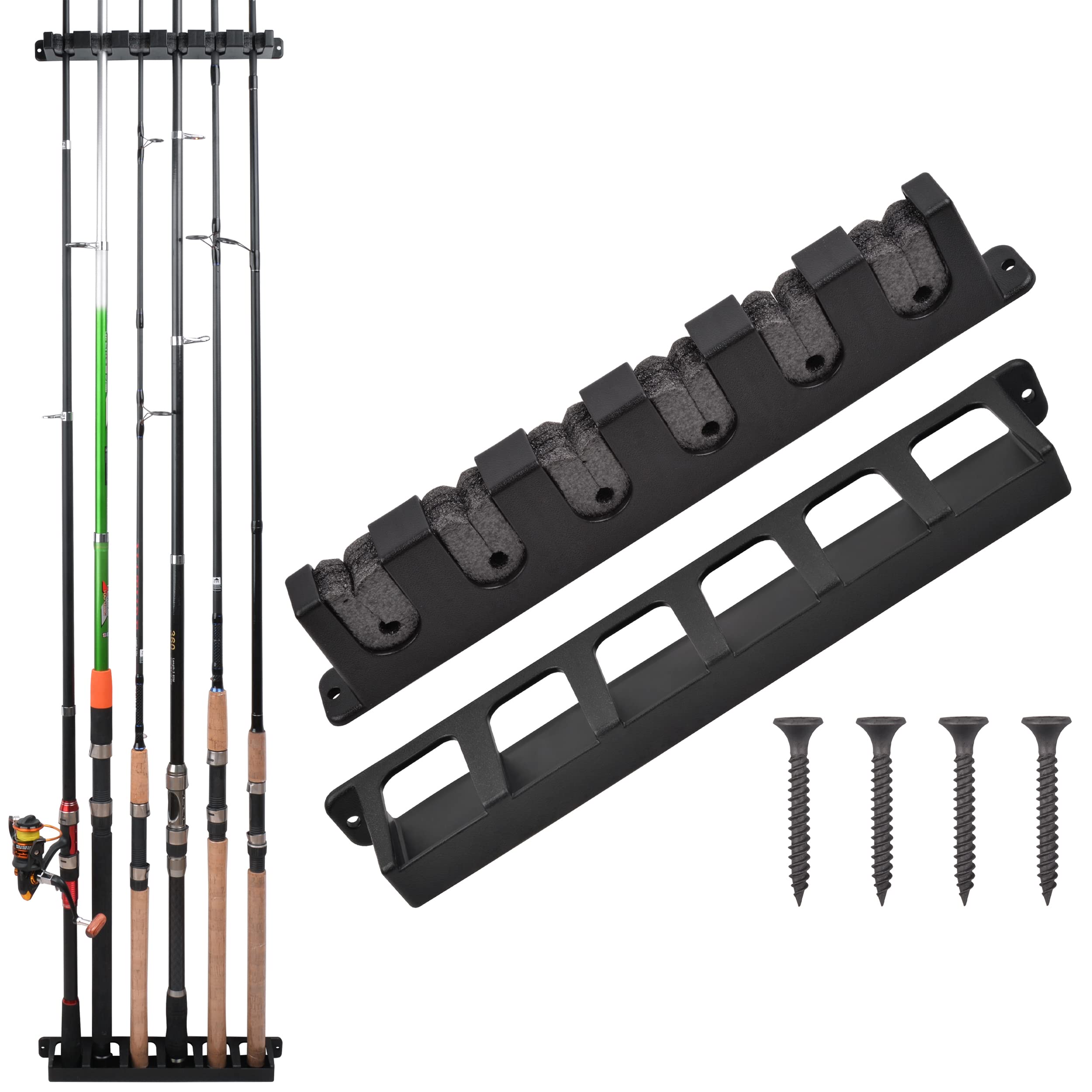 BNGXR Support Canne à Pêche Ratelier,Support Canne à Pêche,2 Paire Porte Canne à Pêche,Porte Vertical Avec,Support De Rangement Anti-Glissement,pour Garage, Bateaux,Mural Rod Rack De 6 Pôles