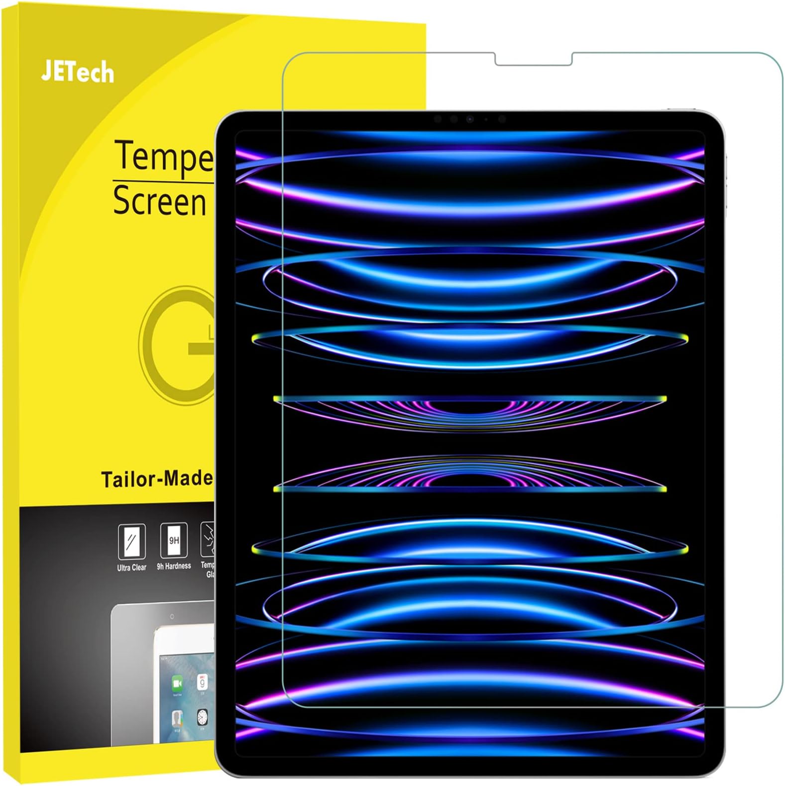 JETech Screen Protector for iPad Pro 12.9 Inch 2022/2021/2020/2018 (6th/5th/4th/3rd) Model, Edge to Edge Liquid Retina Display, Face ID Compatible, Tempered Glass Film, 1-Pack