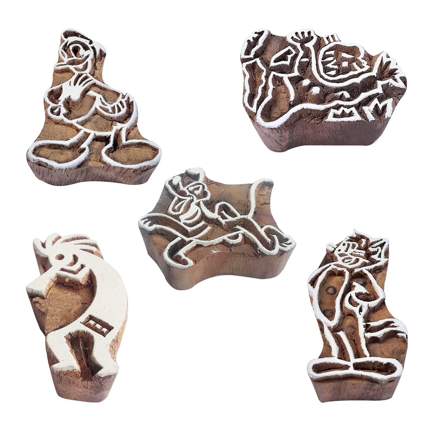 Royal Kraft Figure Wooden Printing Stamps (Set of 5) - DIY Henna Fabric Textile Paper Clay Pottery Blocks Htag2202