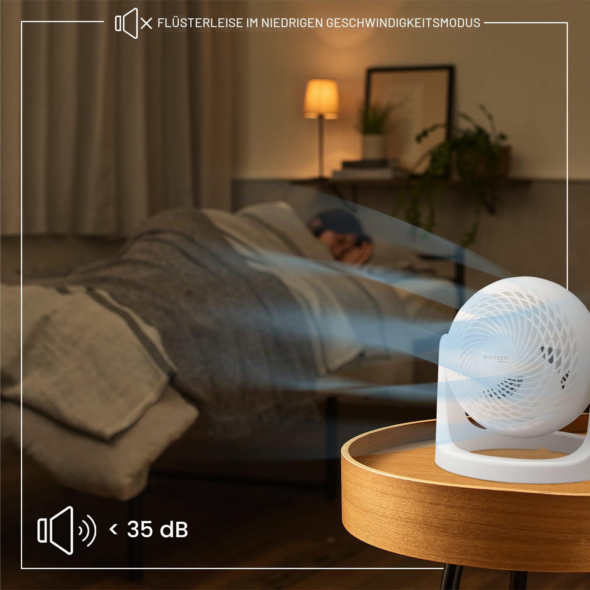 Iris Ohyama Woozoo Tischventilator, Raum bis 13m², Vertikale Neigung 360°, Leise 35dB, Tragbar, 3 Geschwindigkeitsstufen, Fan, Für Schafzimmer, Büro, Weiß, PCF-HE15